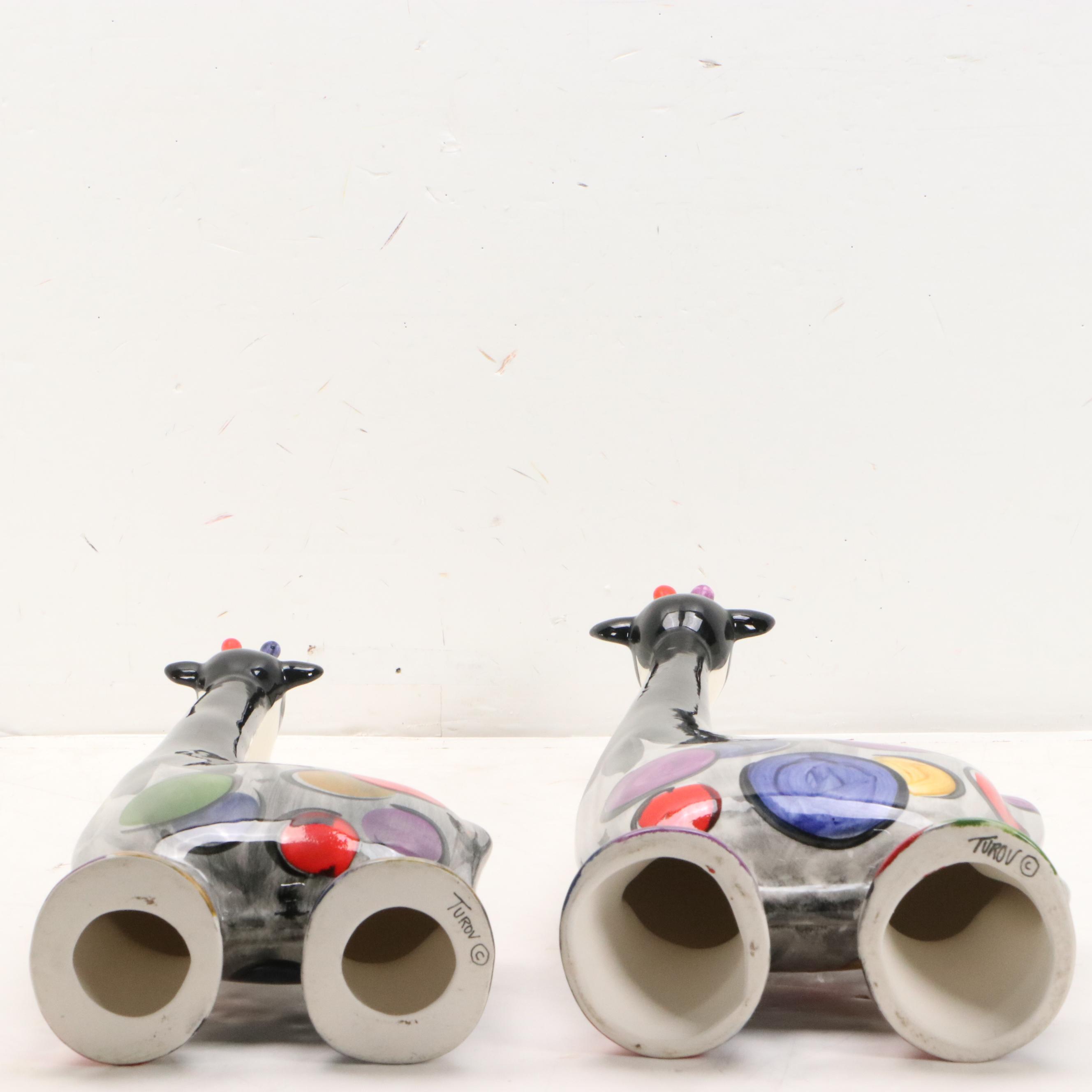 Anatoly Turovsky Hand-Painted Ceramic Giraffes, Late 20th Century