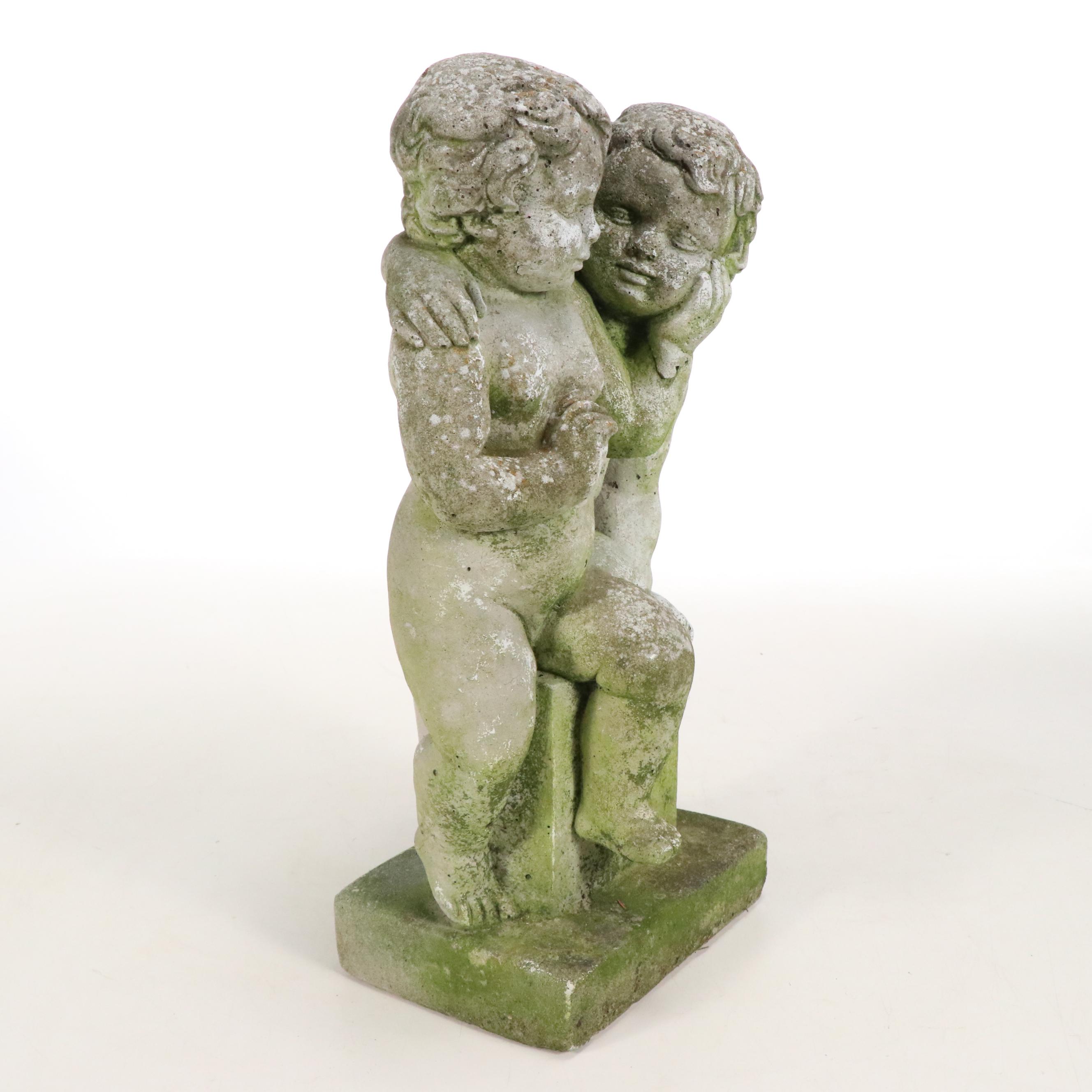 Neoclassical Style Twin Cherubs Concrete Garden Statue
