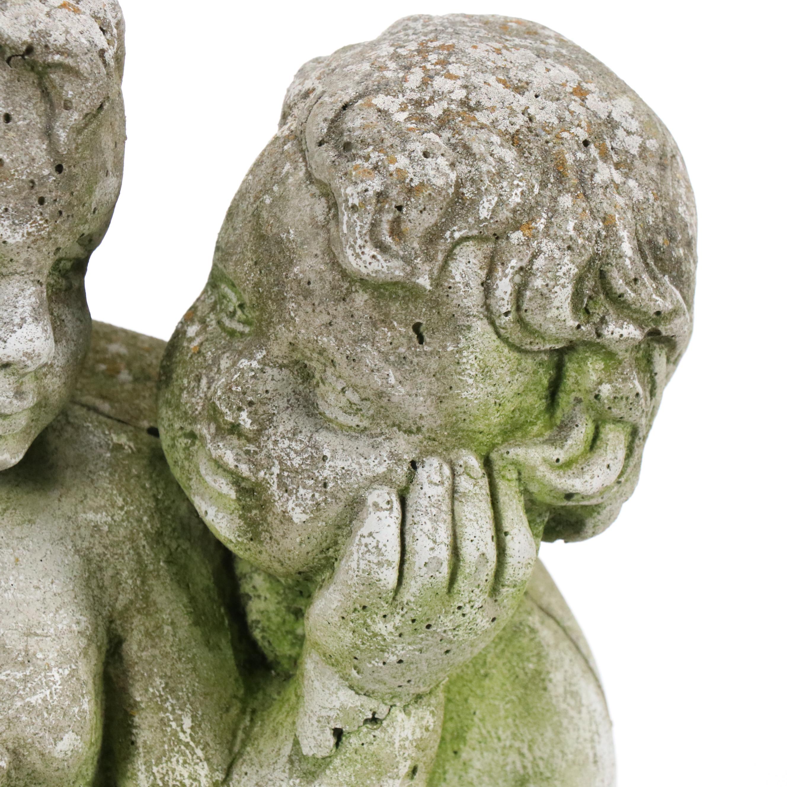Neoclassical Style Twin Cherubs Concrete Garden Statue