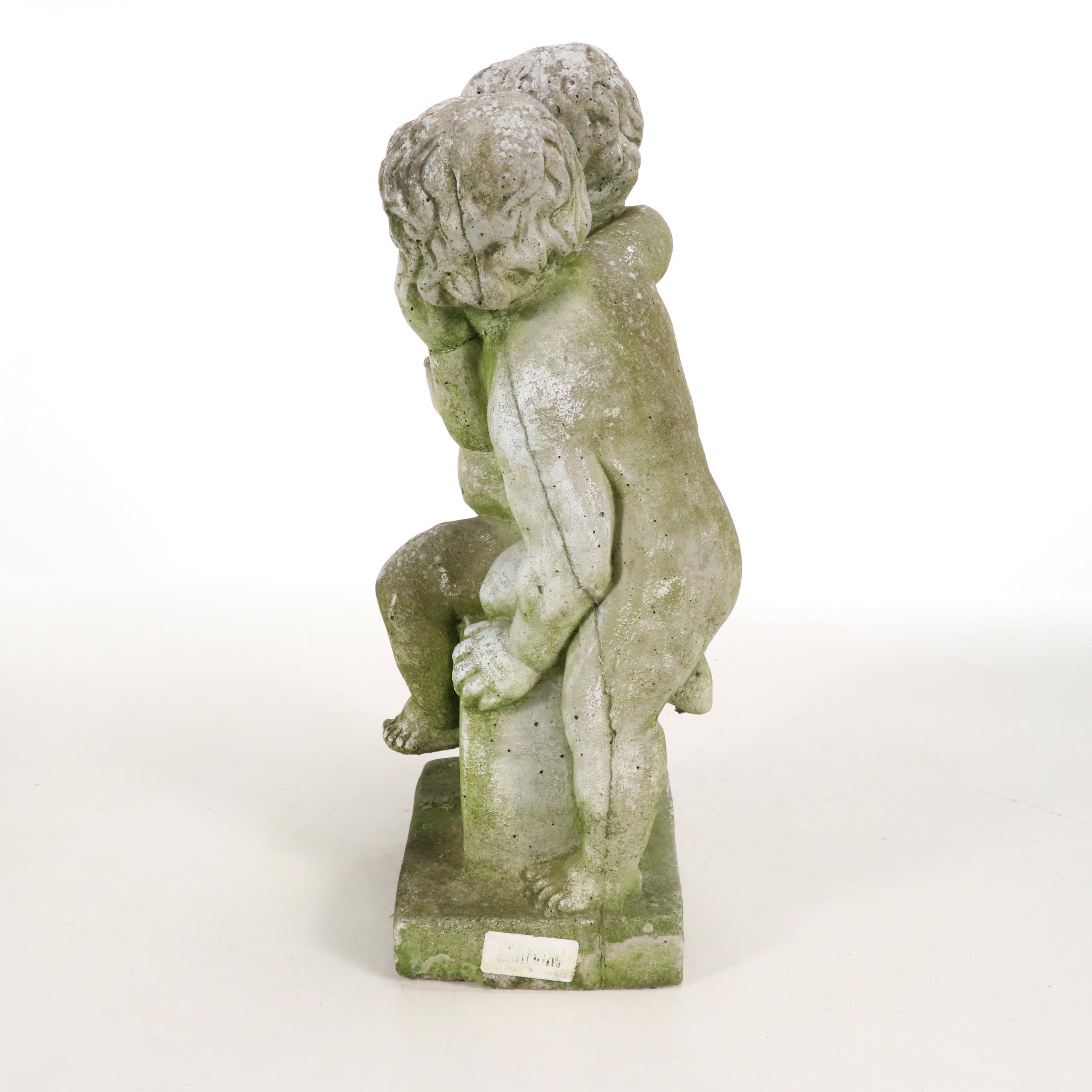 Neoclassical Style Twin Cherubs Concrete Garden Statue