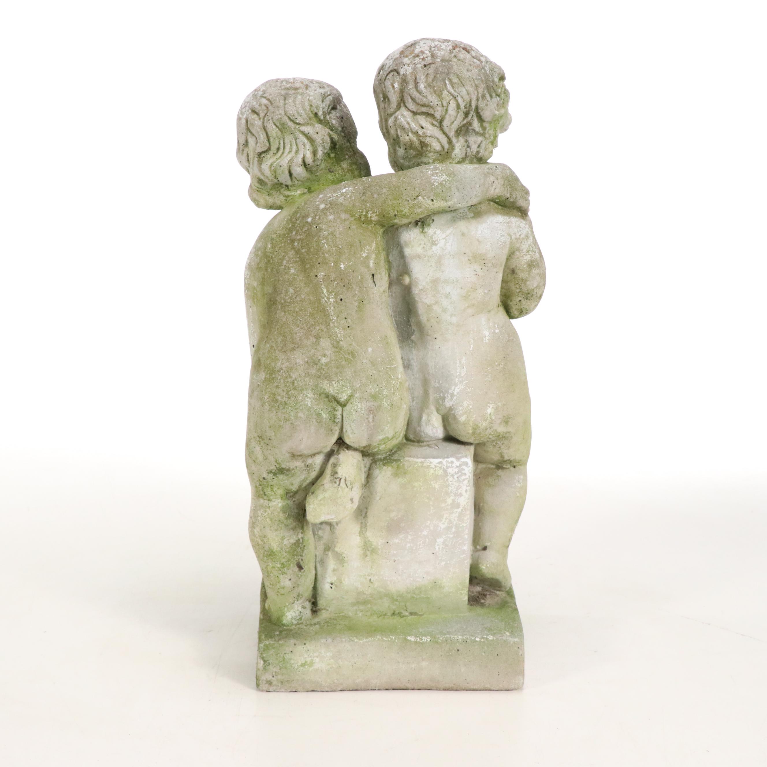 Neoclassical Style Twin Cherubs Concrete Garden Statue