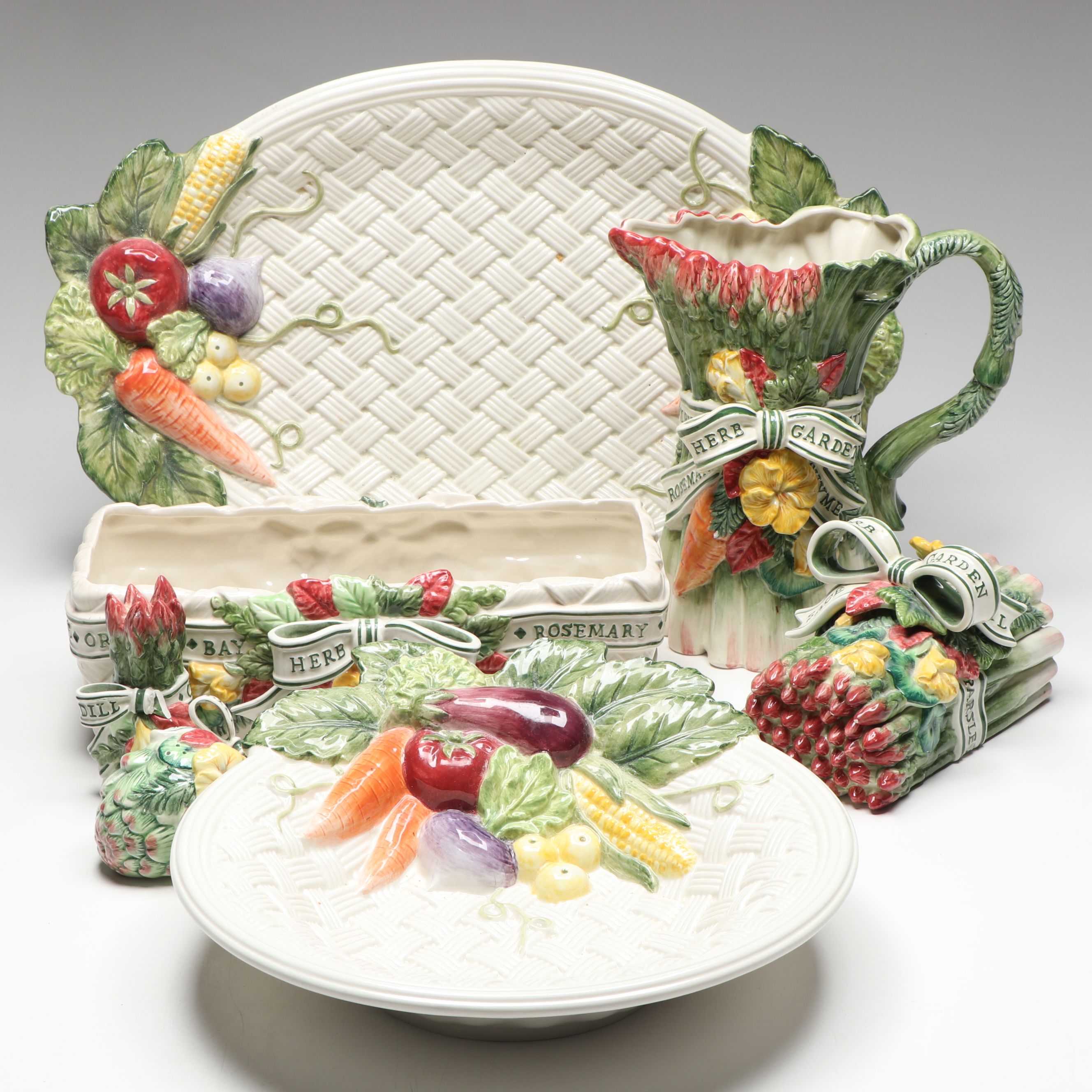 Fitz & Floyd "Herb Garden" Porcelain Platter, Shakers, and More Tableware