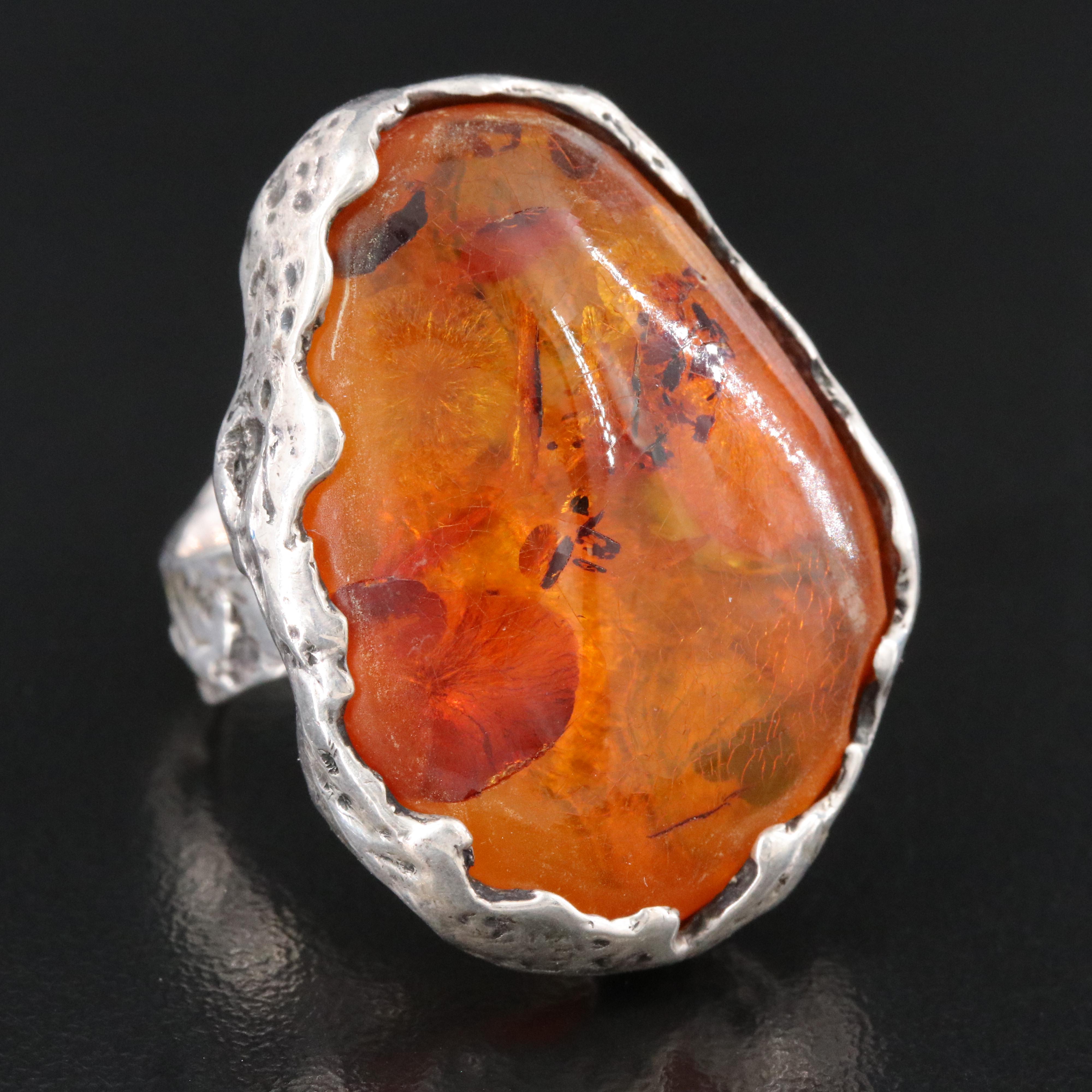 Sterling Amber Biomorphic Ring