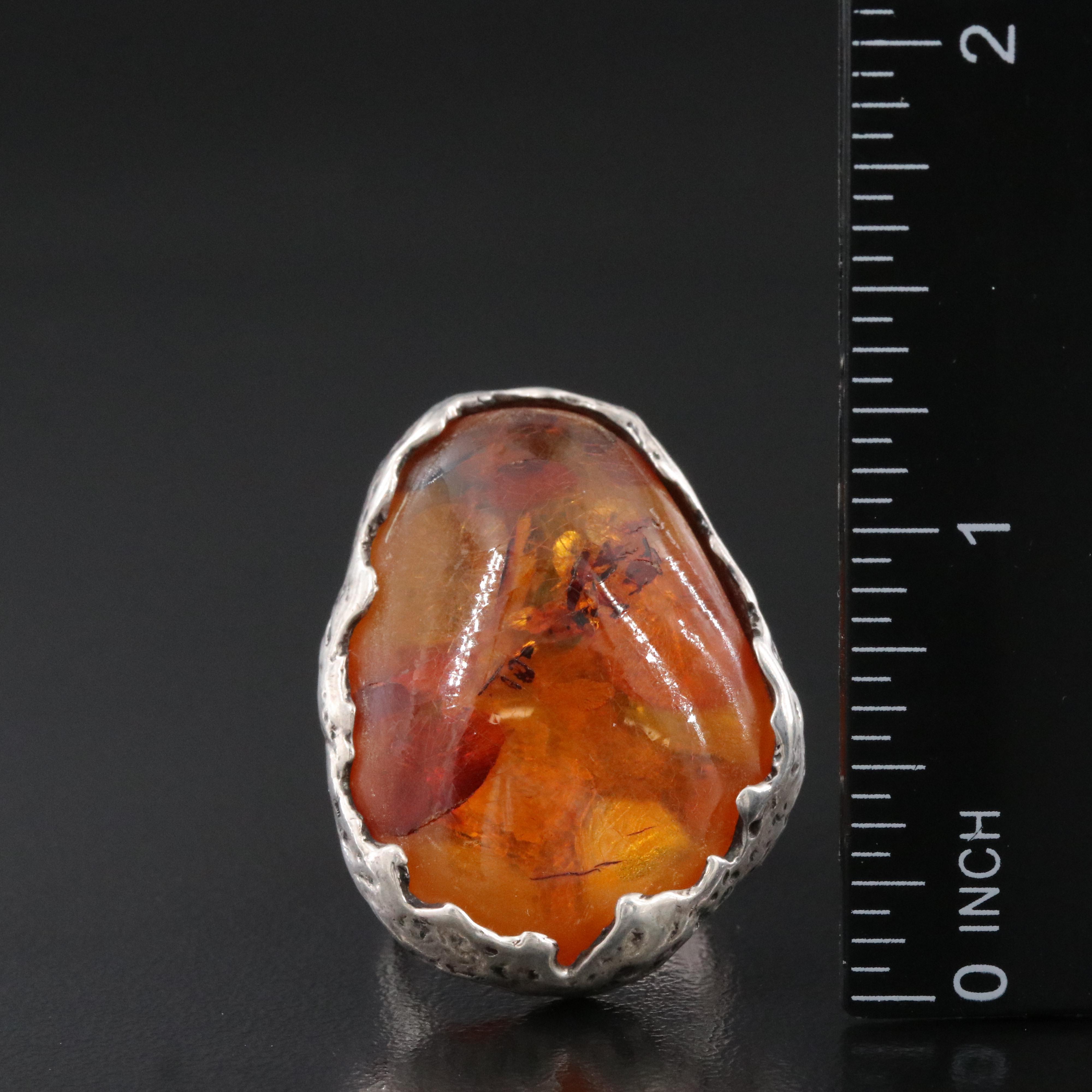 Sterling Amber Biomorphic Ring