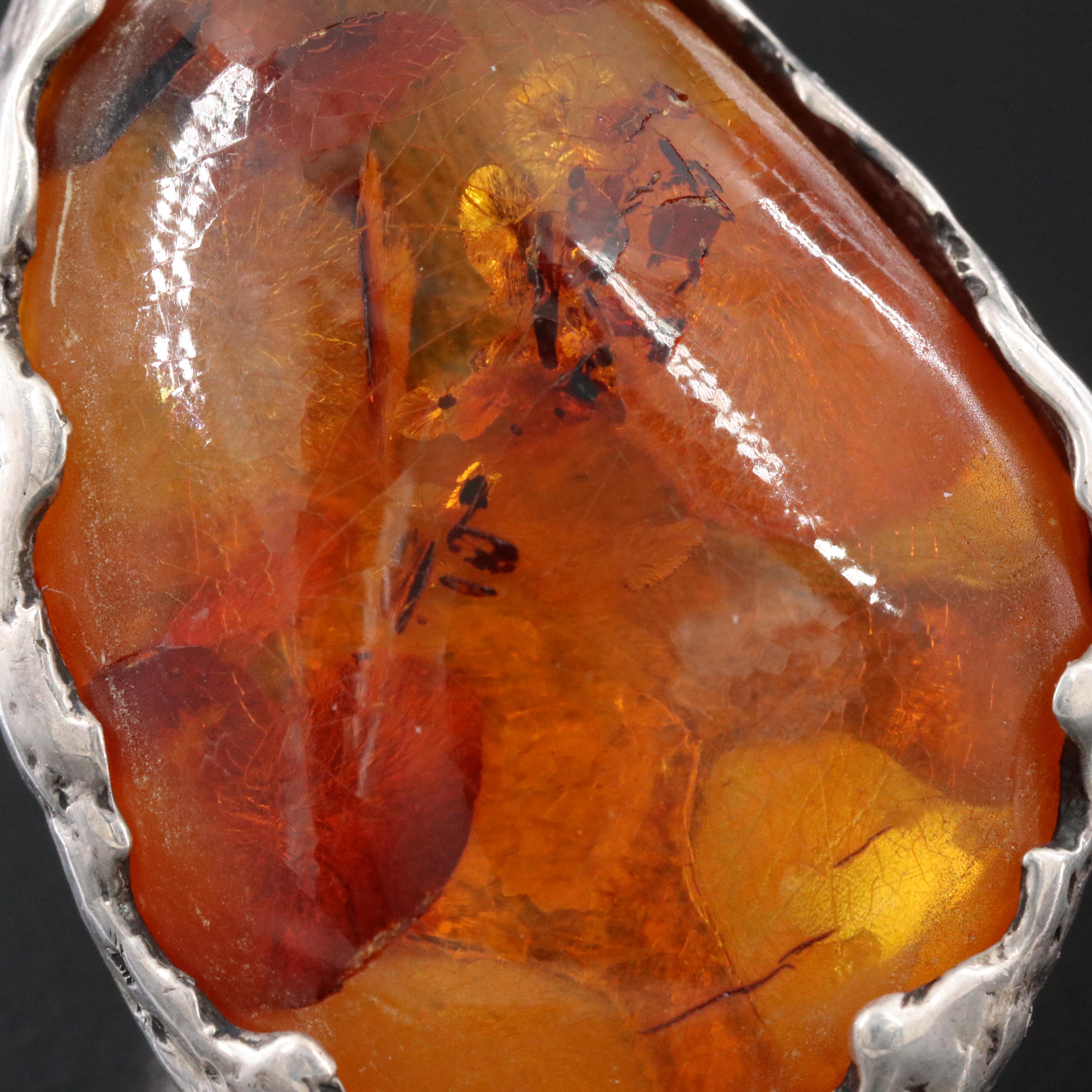 Sterling Amber Biomorphic Ring