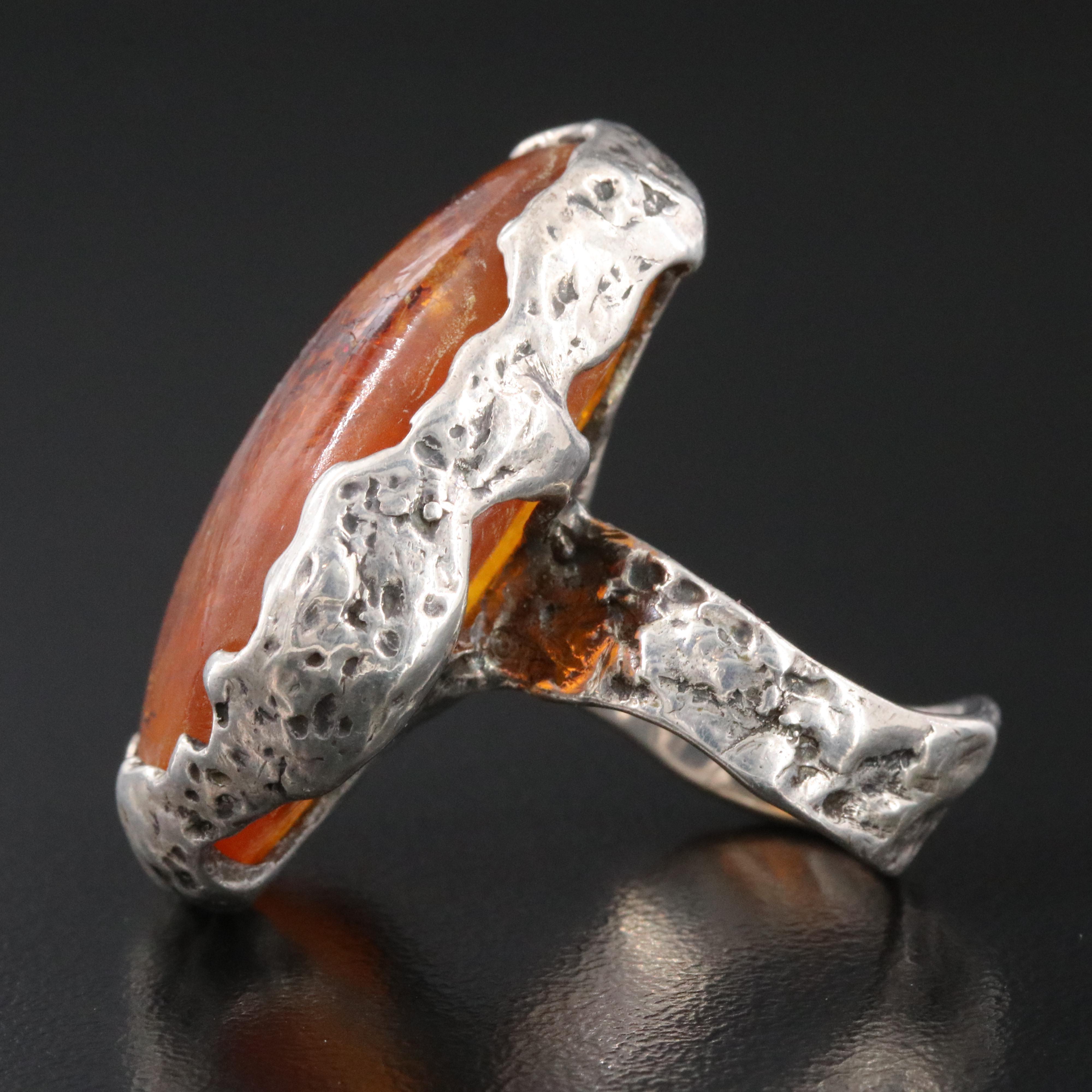 Sterling Amber Biomorphic Ring