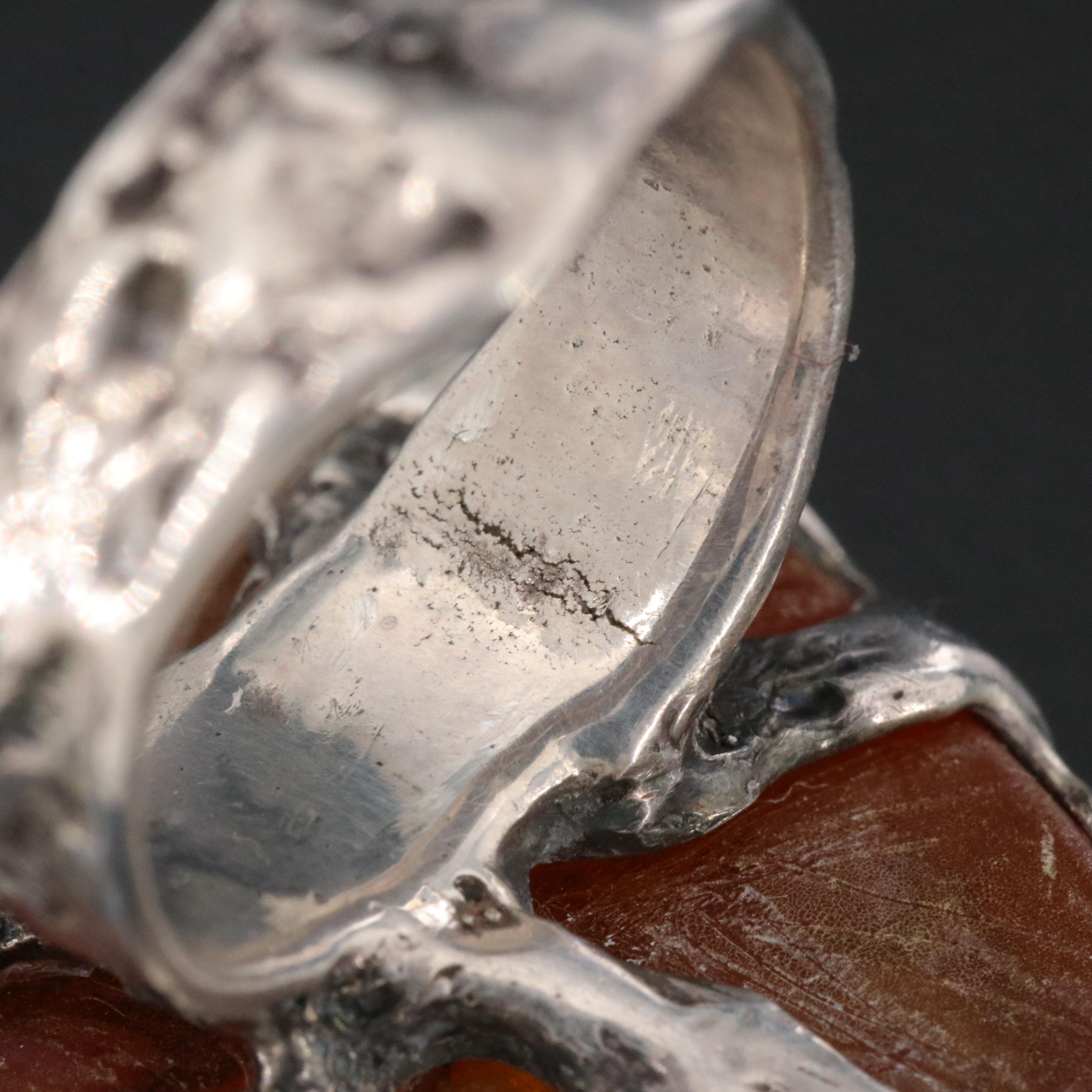 Sterling Amber Biomorphic Ring