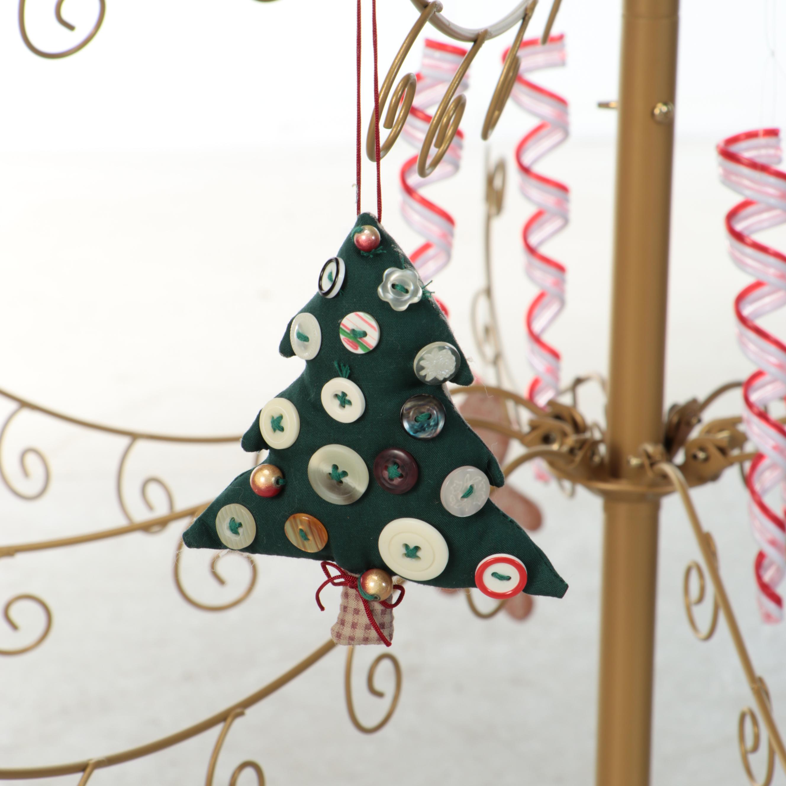 74" Gold Finish Metal Christmas Tree with Glass Bulbs and Other Ornaments