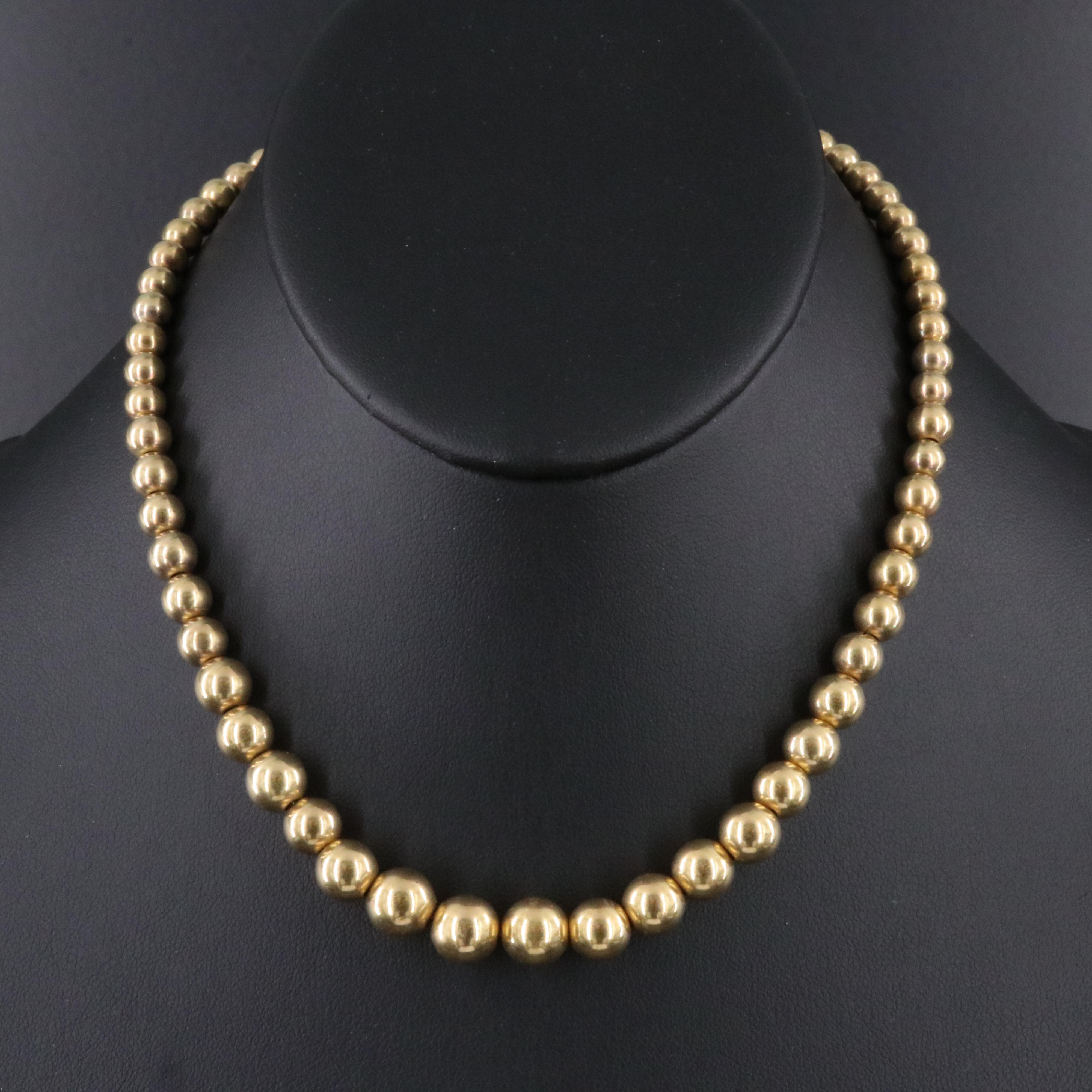 Graduated 14K Bead and Gold-Tone Necklace