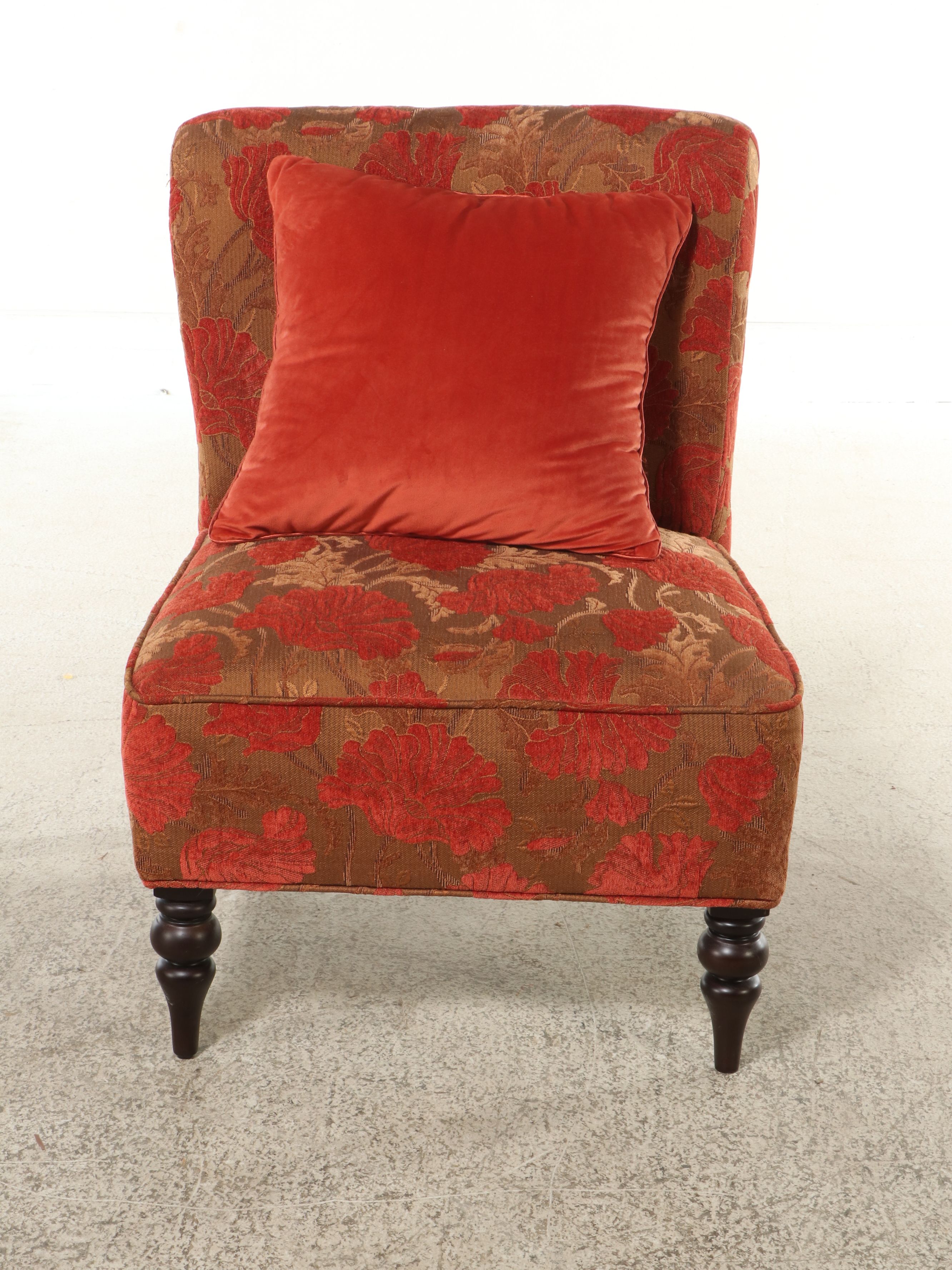 Pier 1 Contemporary Floral Chenille Upholstered Slipper Chair with Throw Pillow