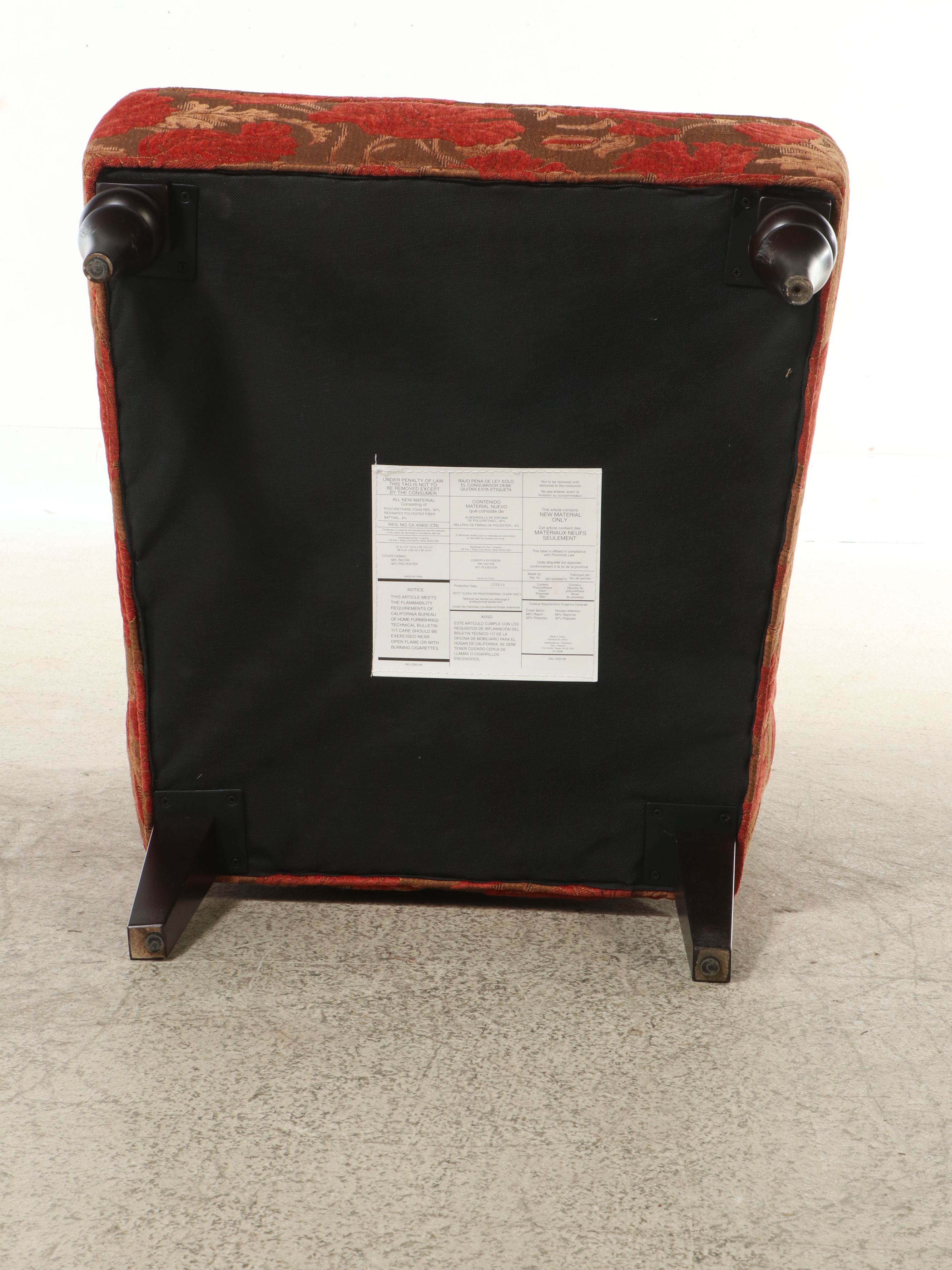 Pier 1 Contemporary Floral Chenille Upholstered Slipper Chair with Throw Pillow