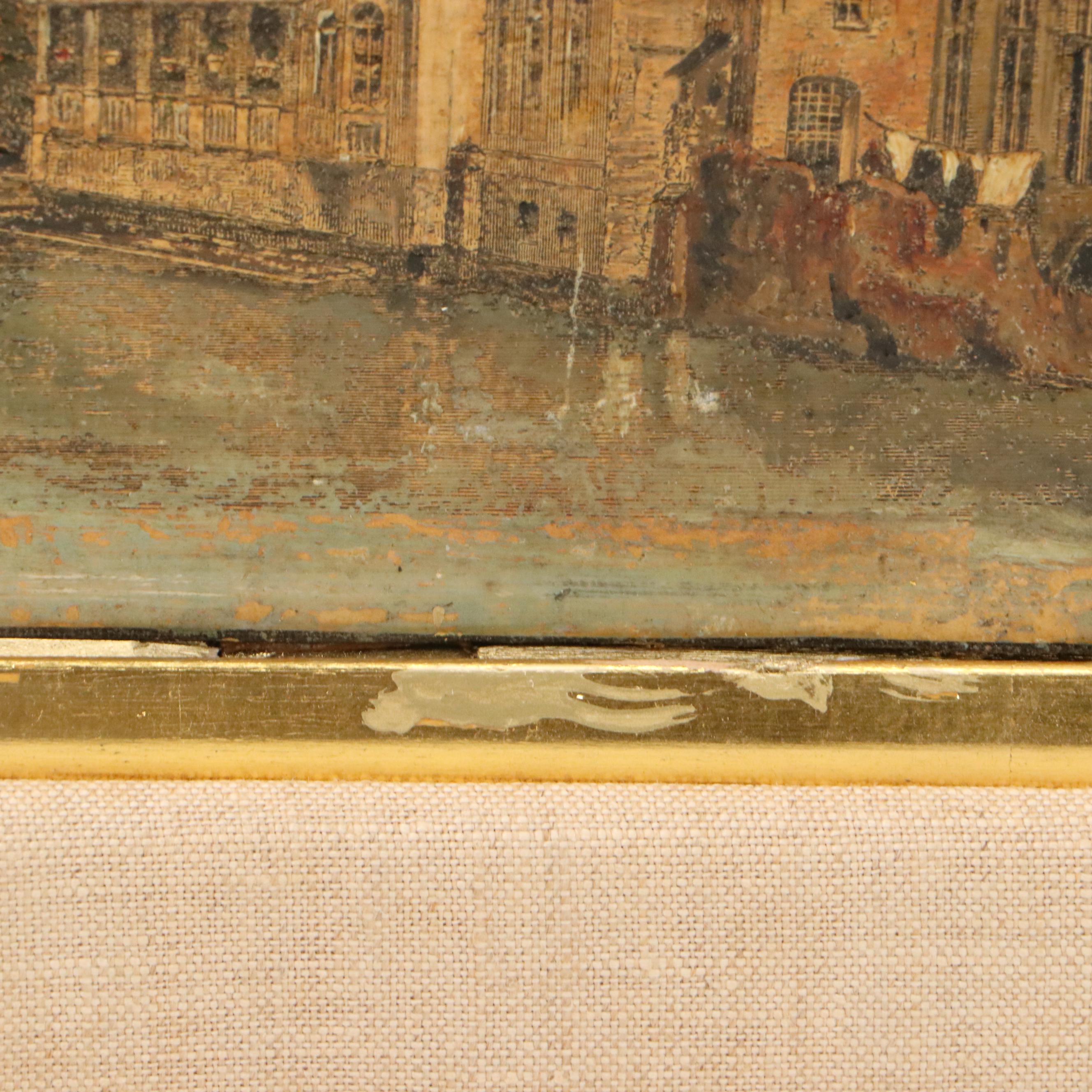 Hand-Painted Print of European City, Late 19th to Early 20th Century