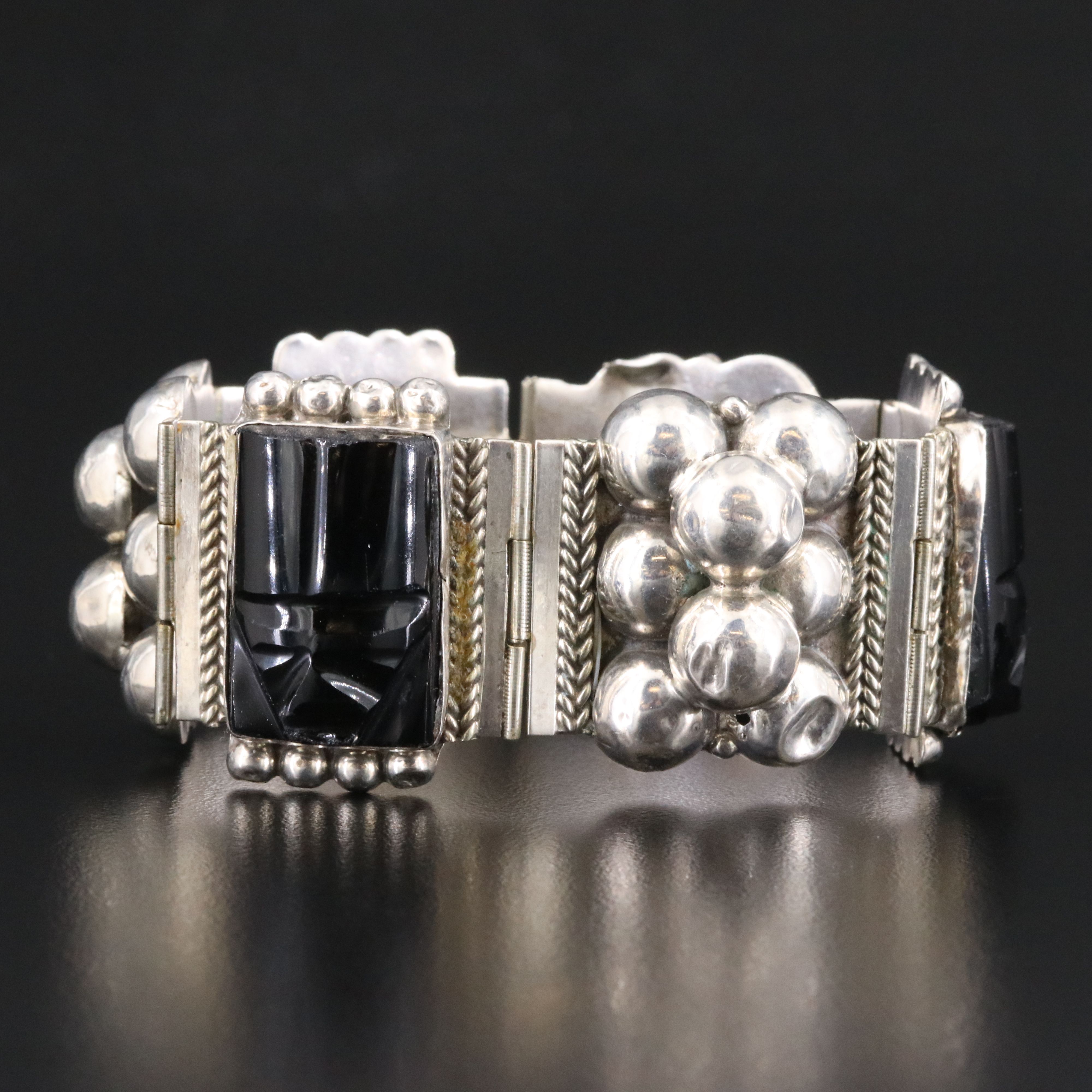 Mexican Sterling Black Onyx Panel Bracelet