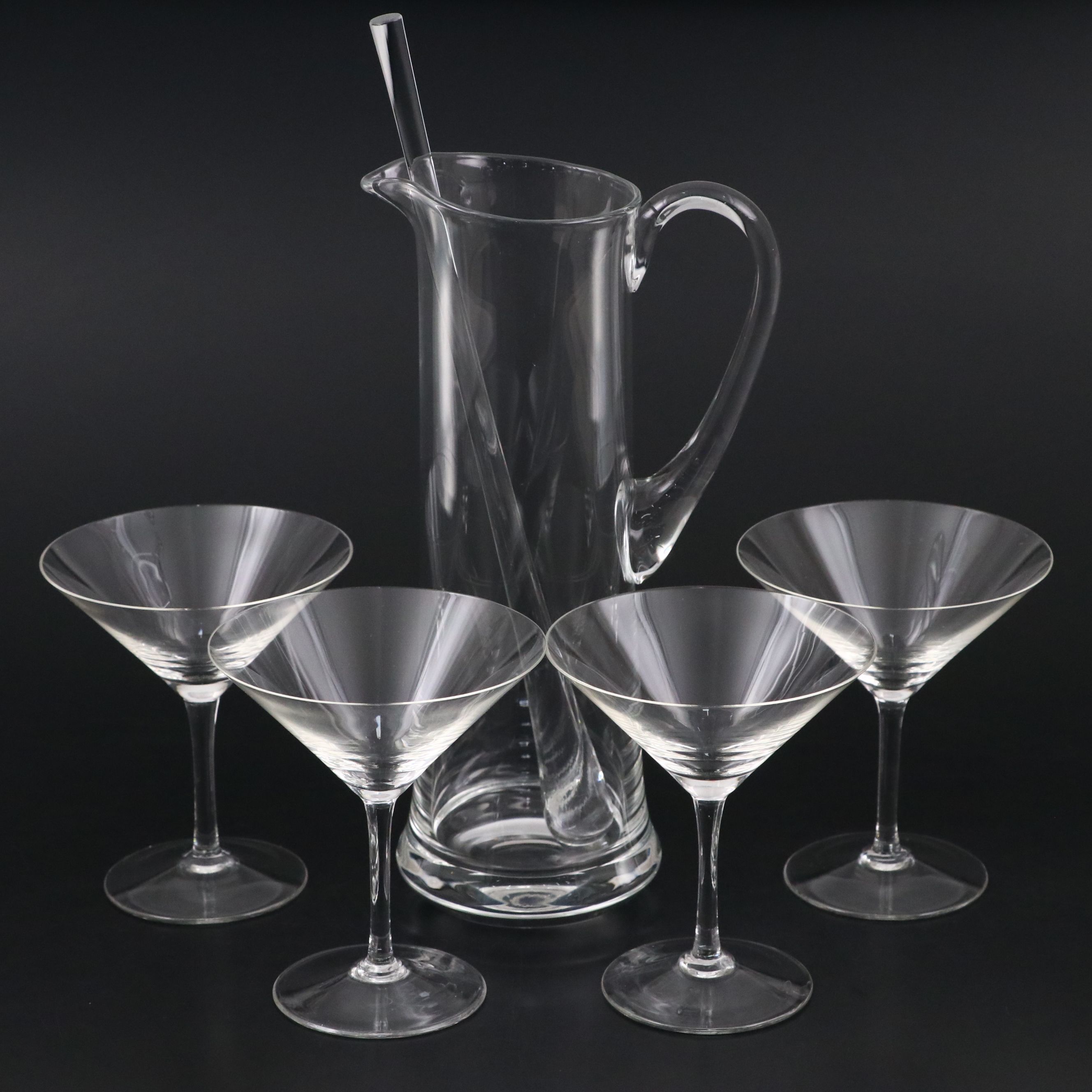 Contemporary Glass Martini Pitcher and Glasses