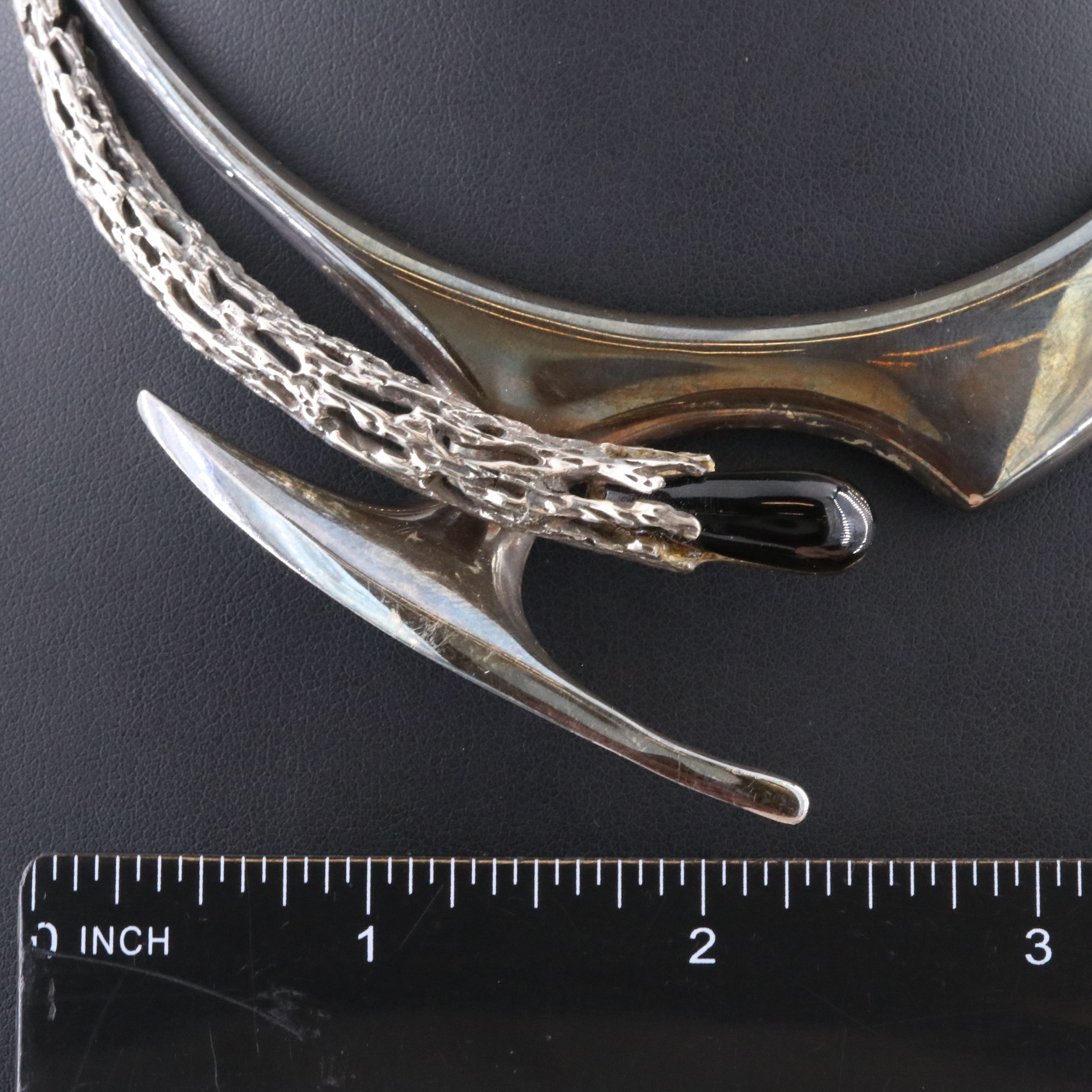 Mexican Modernist 950 Silver Obsidian Collar Necklace