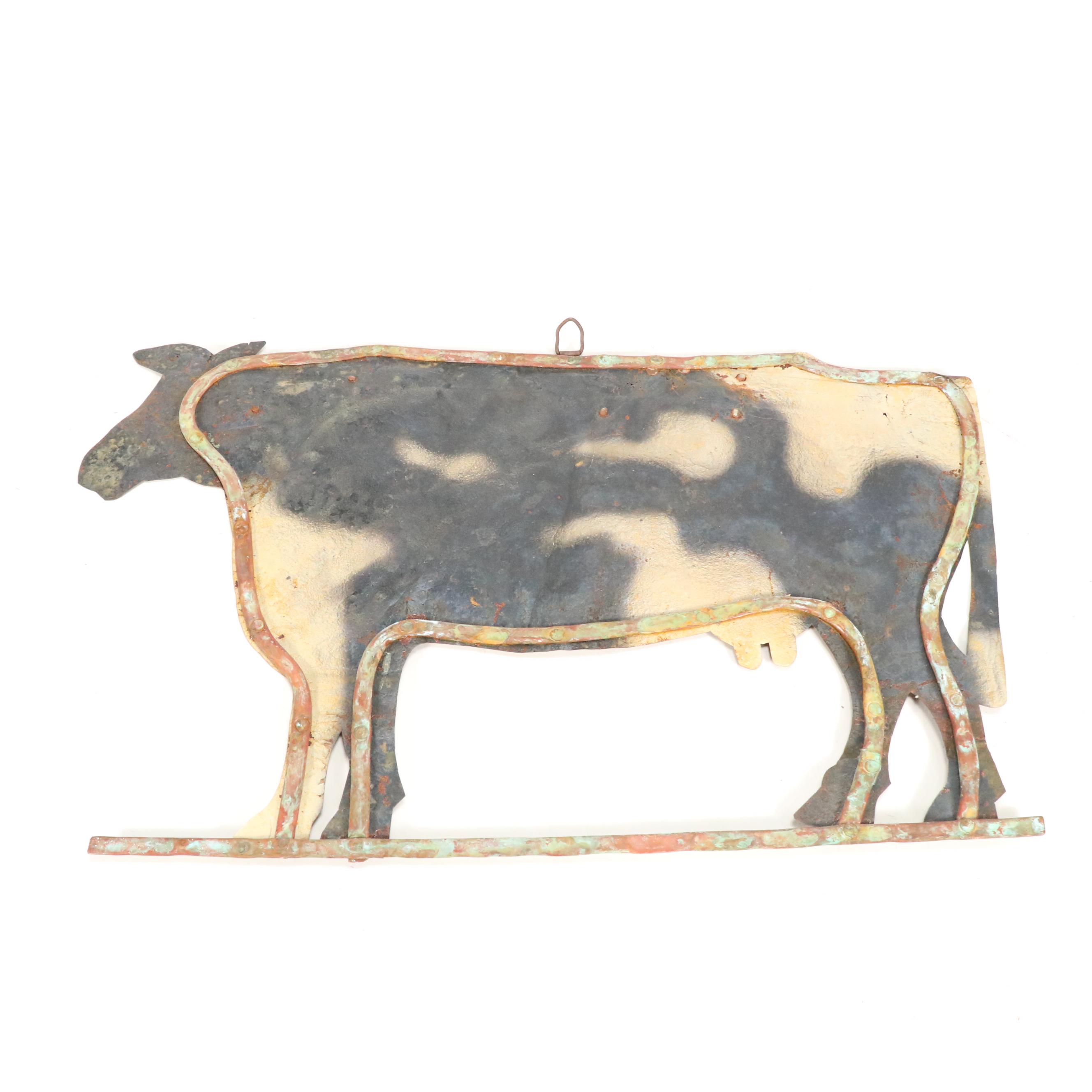 Primitive Patinated Sheet Metal Cow Silhouette Farm or Butcher's Sign
