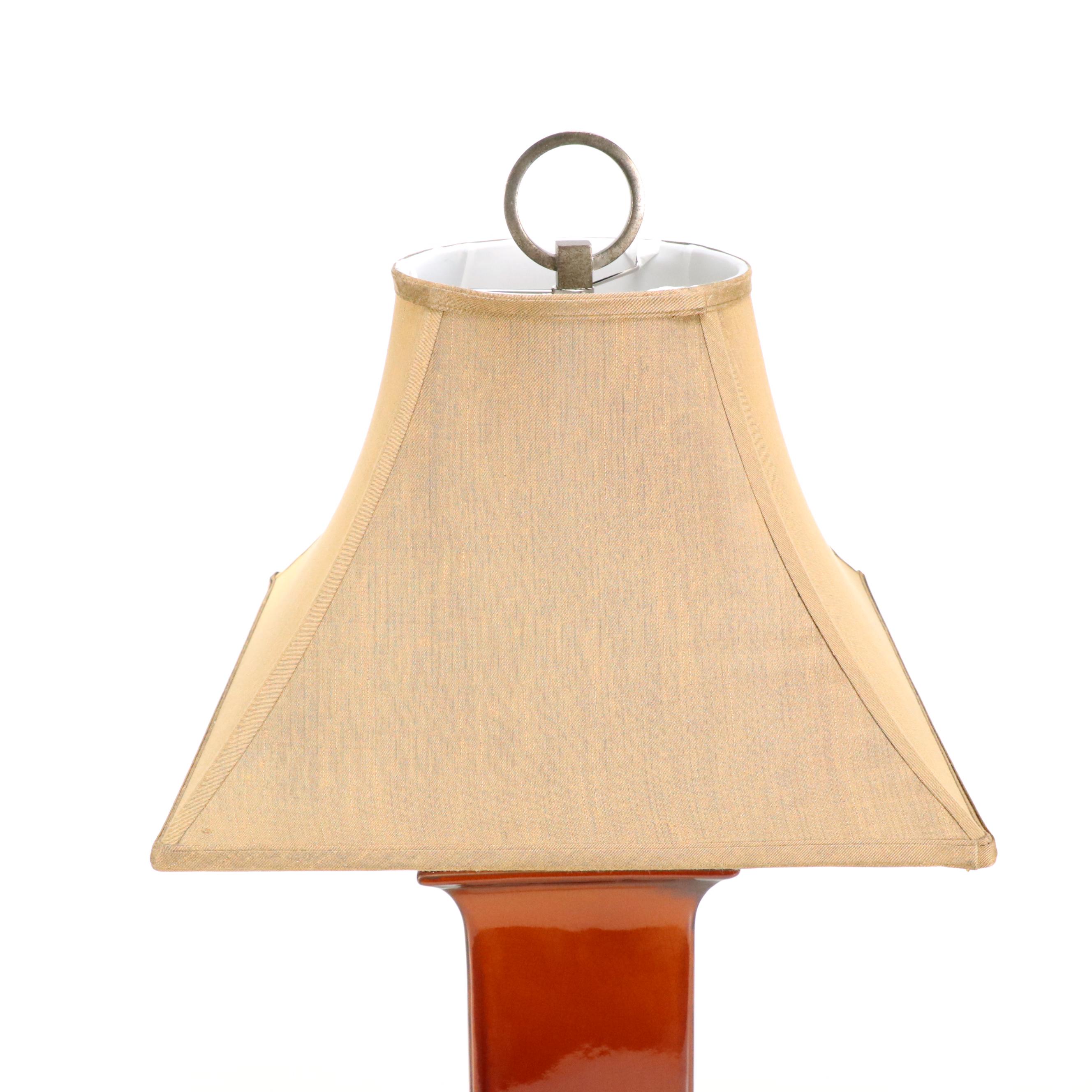 Uttermost "Solano" Oxblood Ceramic Pillar Table Lamp with Silk Shade, 21st C