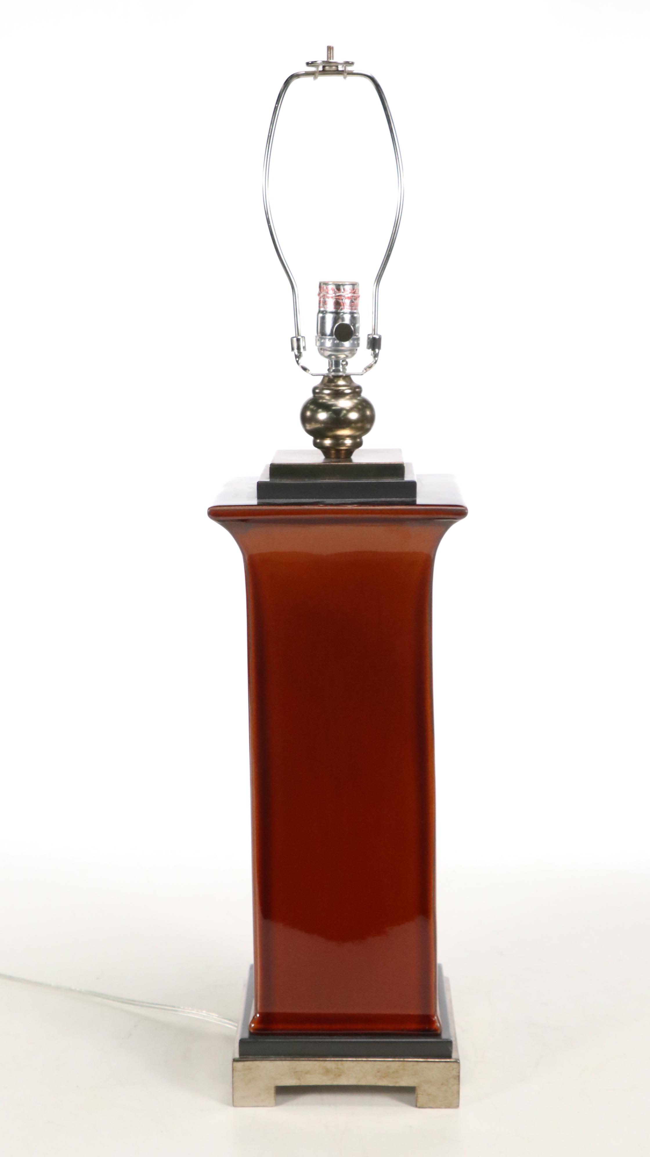 Uttermost "Solano" Oxblood Ceramic Pillar Table Lamp with Silk Shade, 21st C