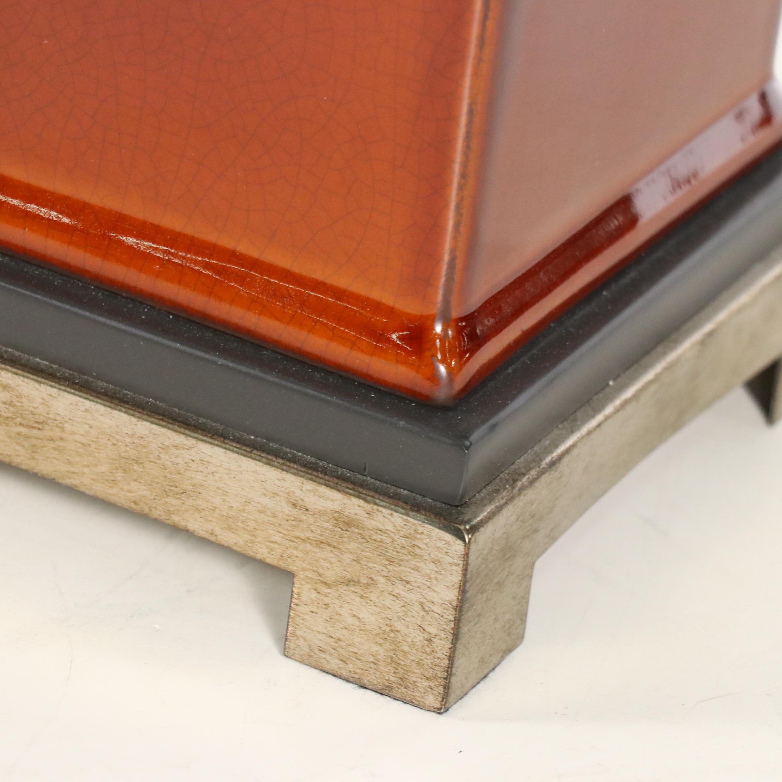 Uttermost "Solano" Oxblood Ceramic Pillar Table Lamp with Silk Shade, 21st C