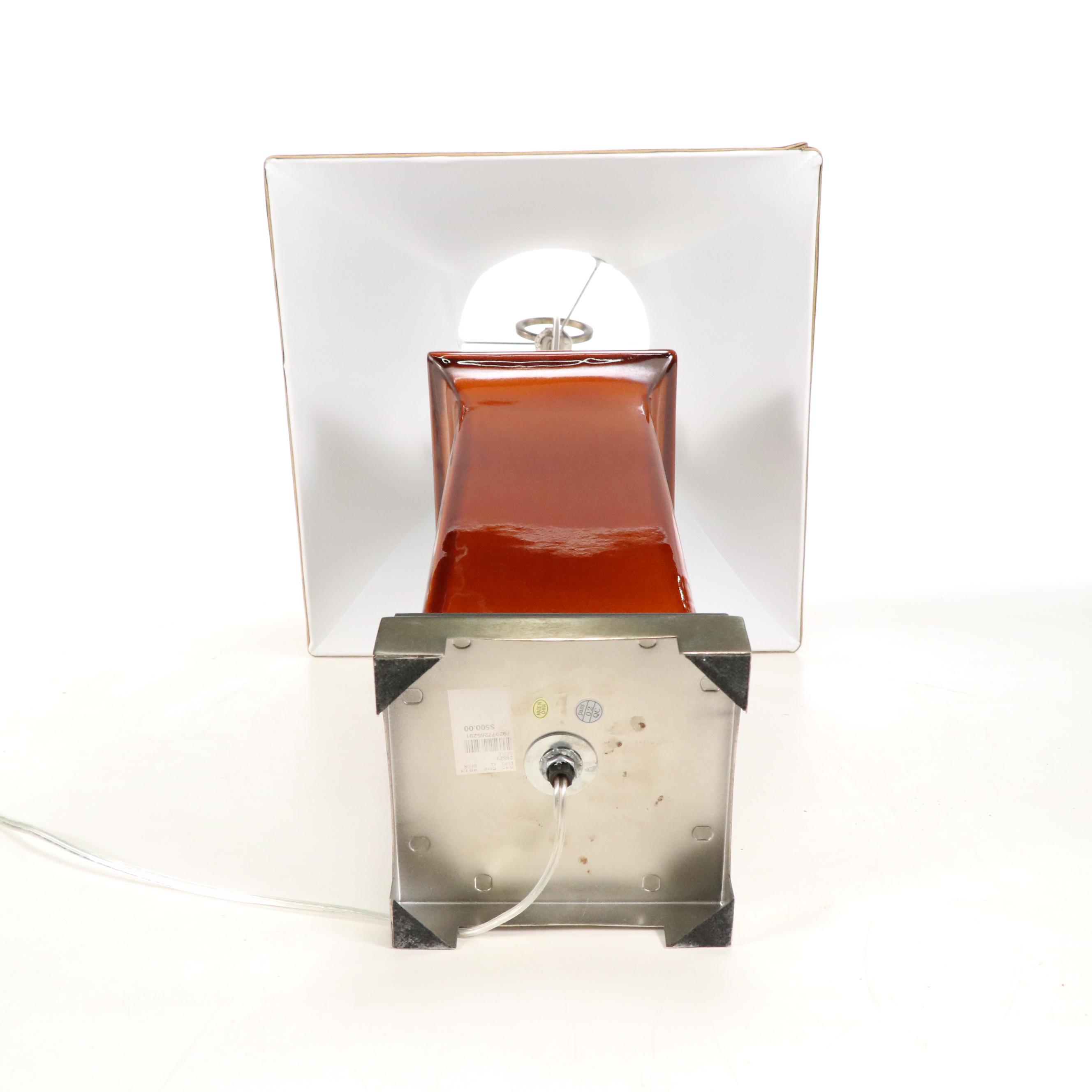 Uttermost "Solano" Oxblood Ceramic Pillar Table Lamp with Silk Shade, 21st C