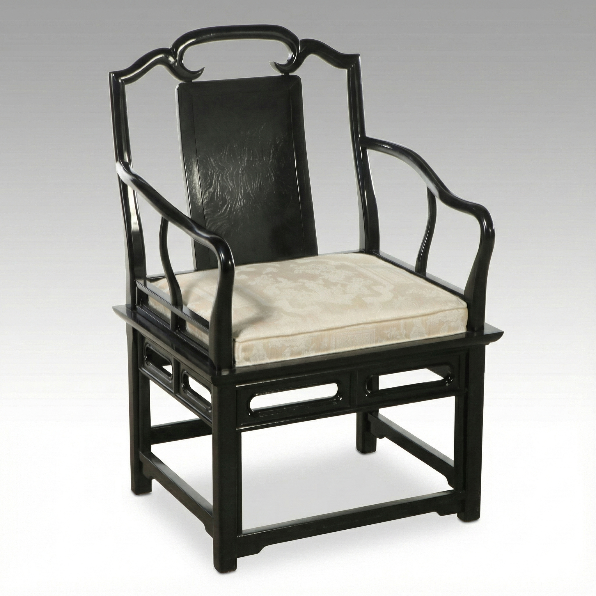 Century Chair Company Anglo-Chinese Style Black Lacquered Wood Armchair
