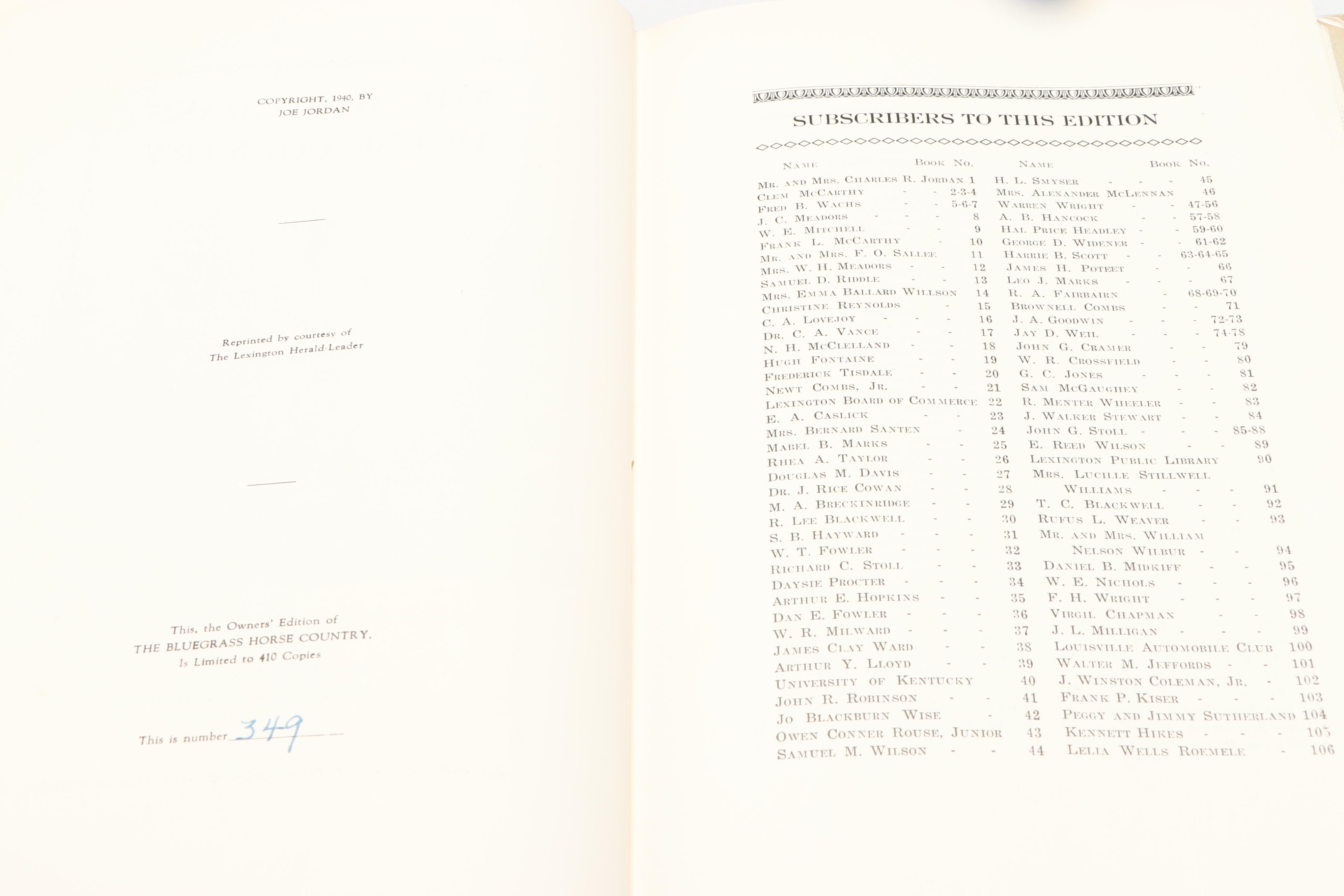 Signed Limited Edition "Bluegrass Horse Country" by Joe Jordan and More Books