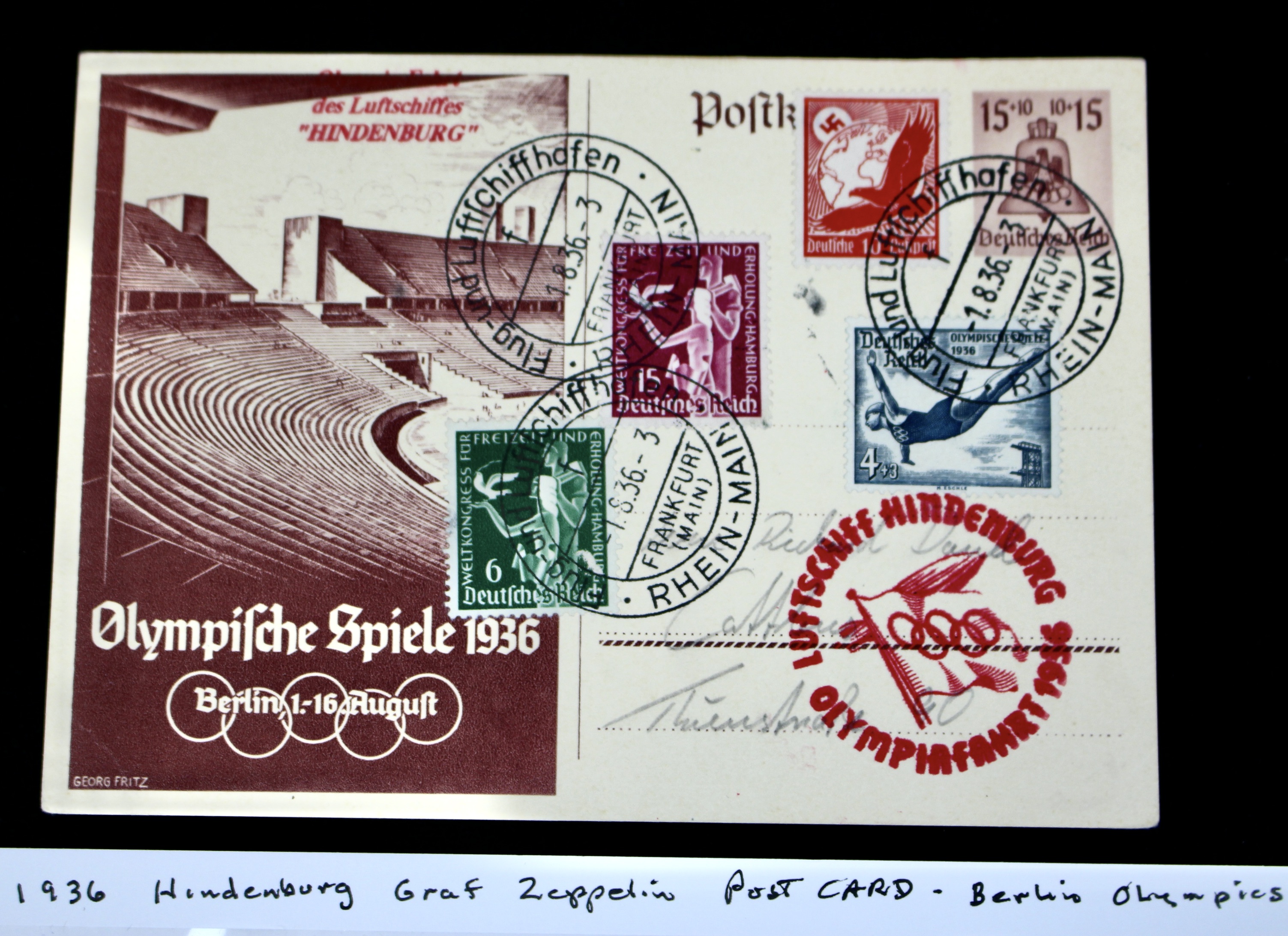 1936 Hindenburg Graf Zeppelin Berlin Olympics Postcard