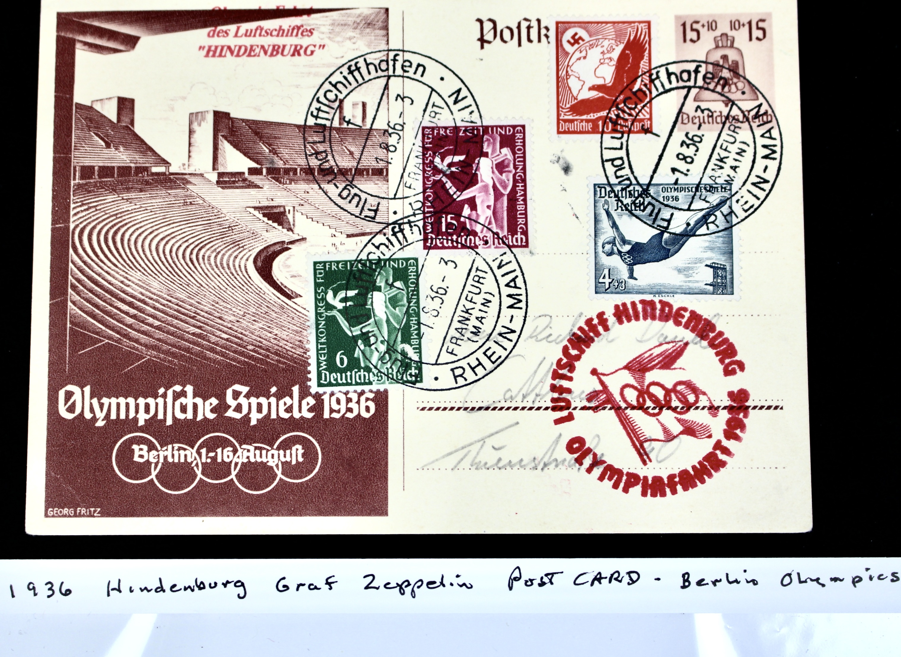 1936 Hindenburg Graf Zeppelin Berlin Olympics Postcard