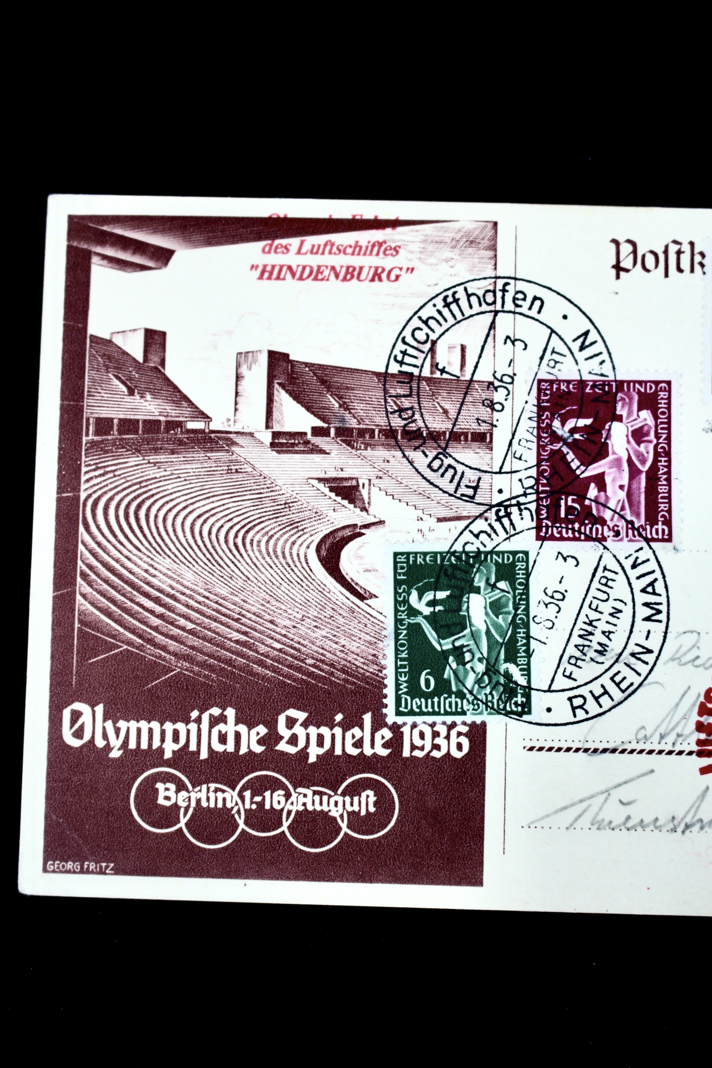 1936 Hindenburg Graf Zeppelin Berlin Olympics Postcard