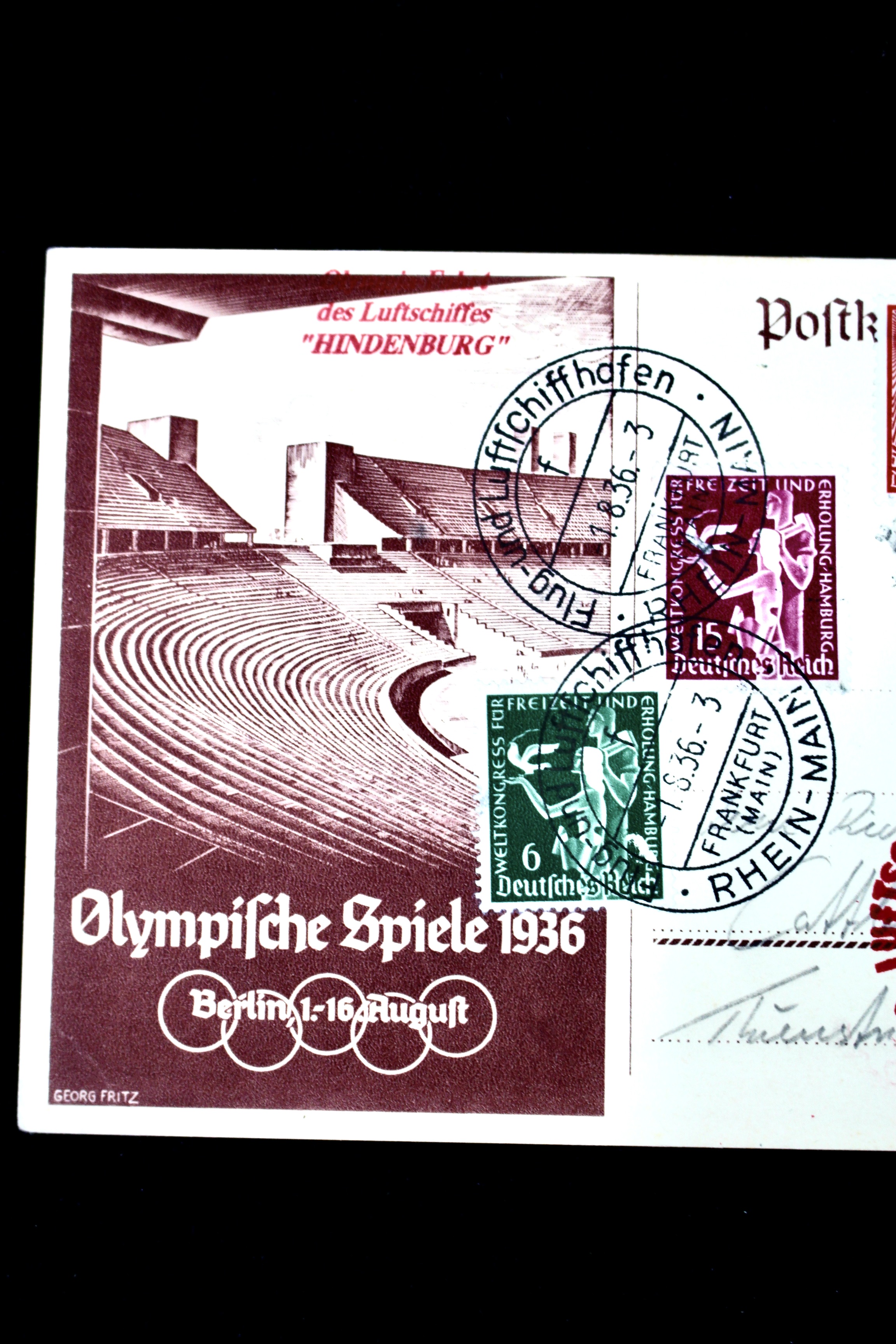 1936 Hindenburg Graf Zeppelin Berlin Olympics Postcard