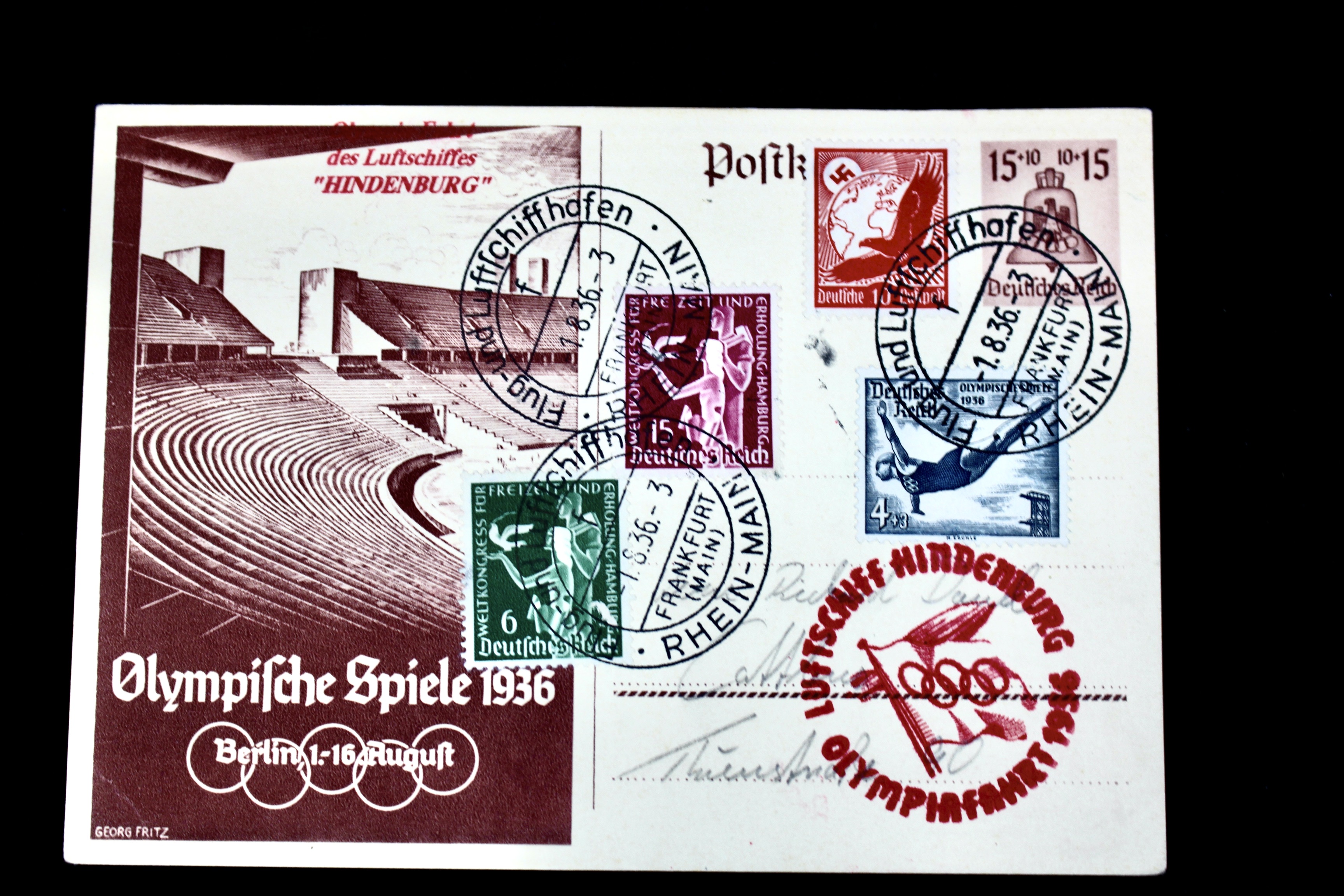 1936 Hindenburg Graf Zeppelin Berlin Olympics Postcard
