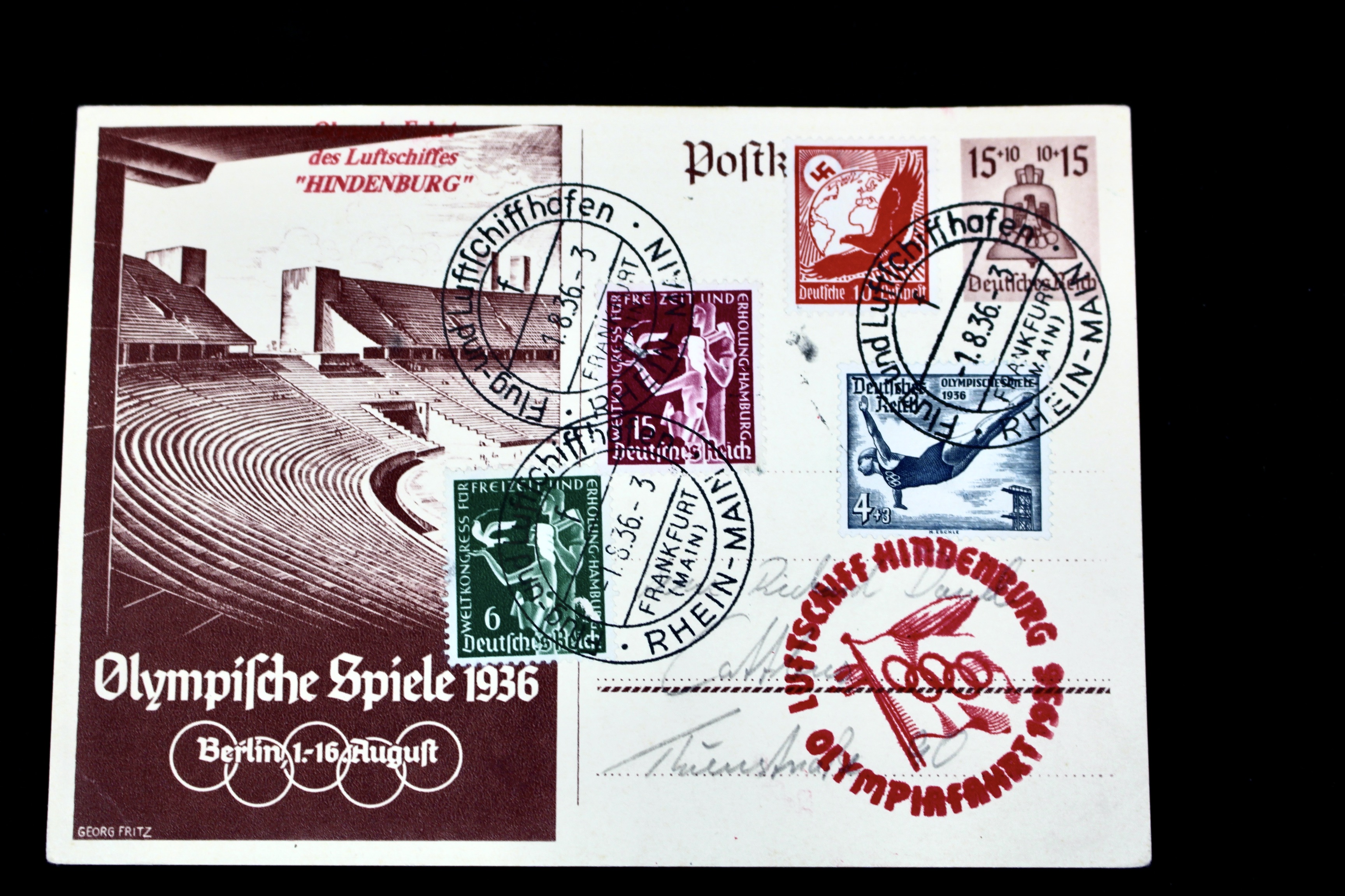 1936 Hindenburg Graf Zeppelin Berlin Olympics Postcard
