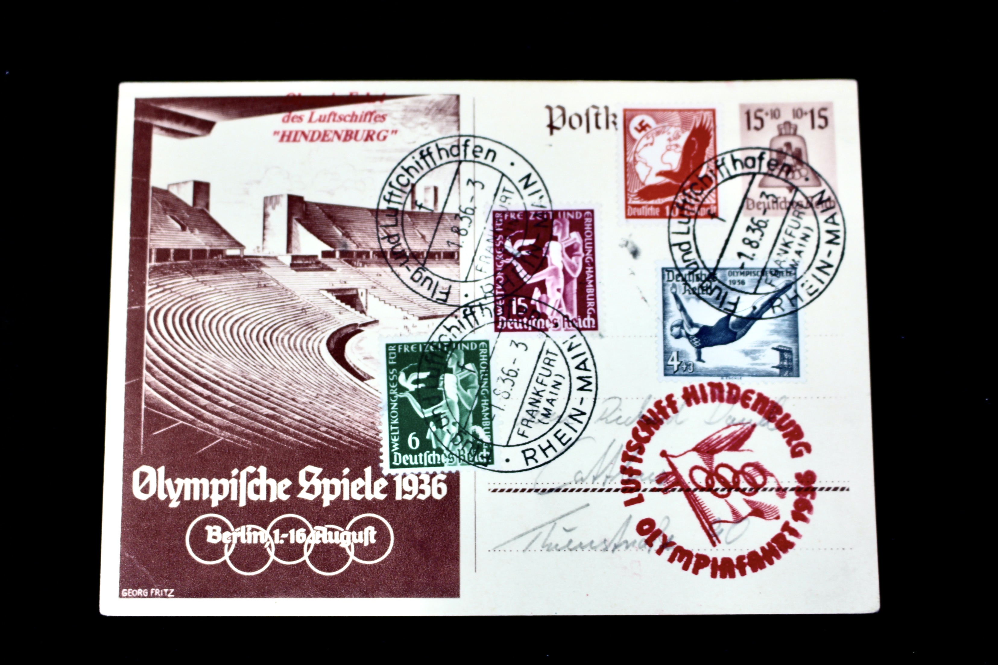 1936 Hindenburg Graf Zeppelin Berlin Olympics Postcard