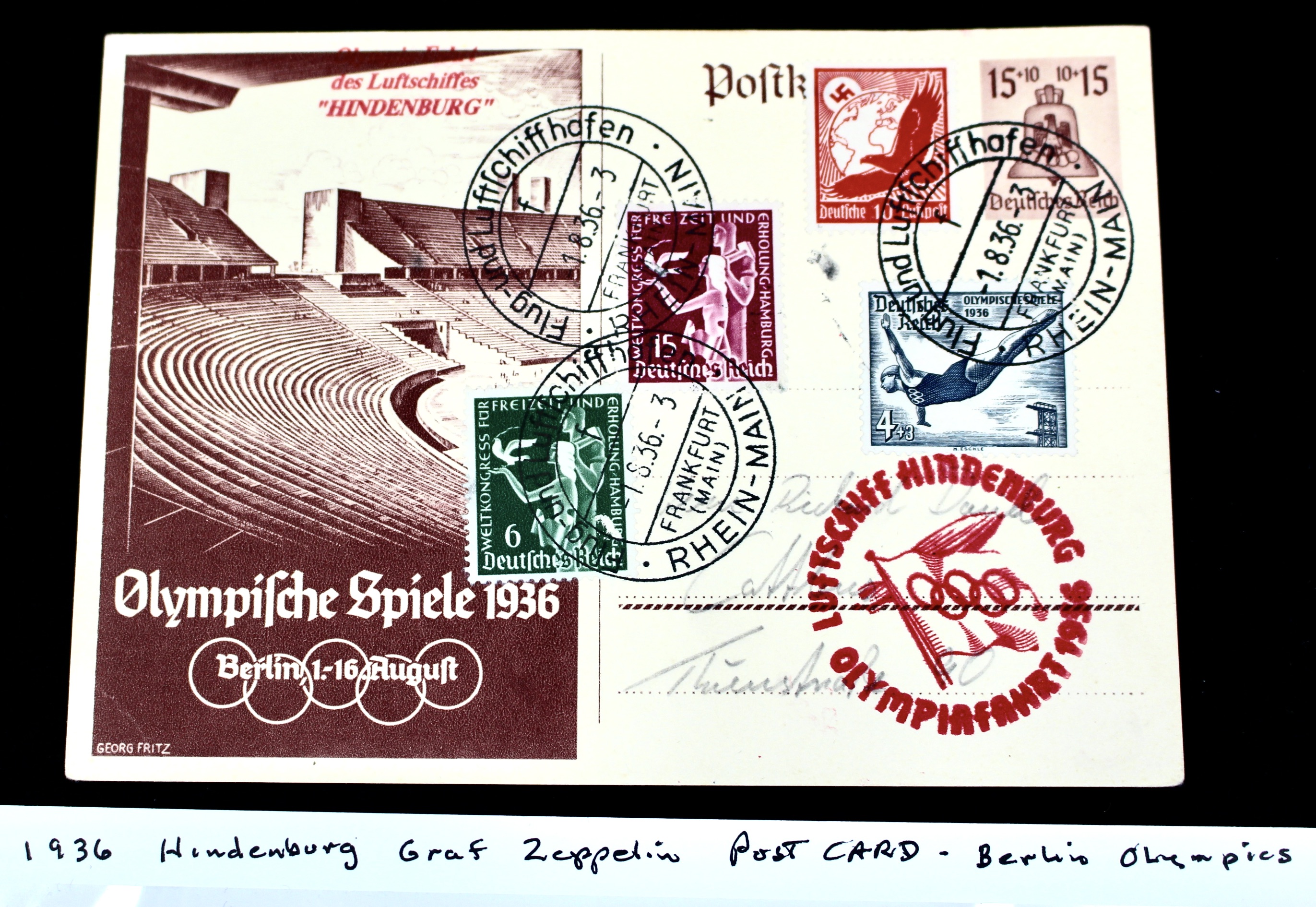 1936 Hindenburg Graf Zeppelin Berlin Olympics Postcard