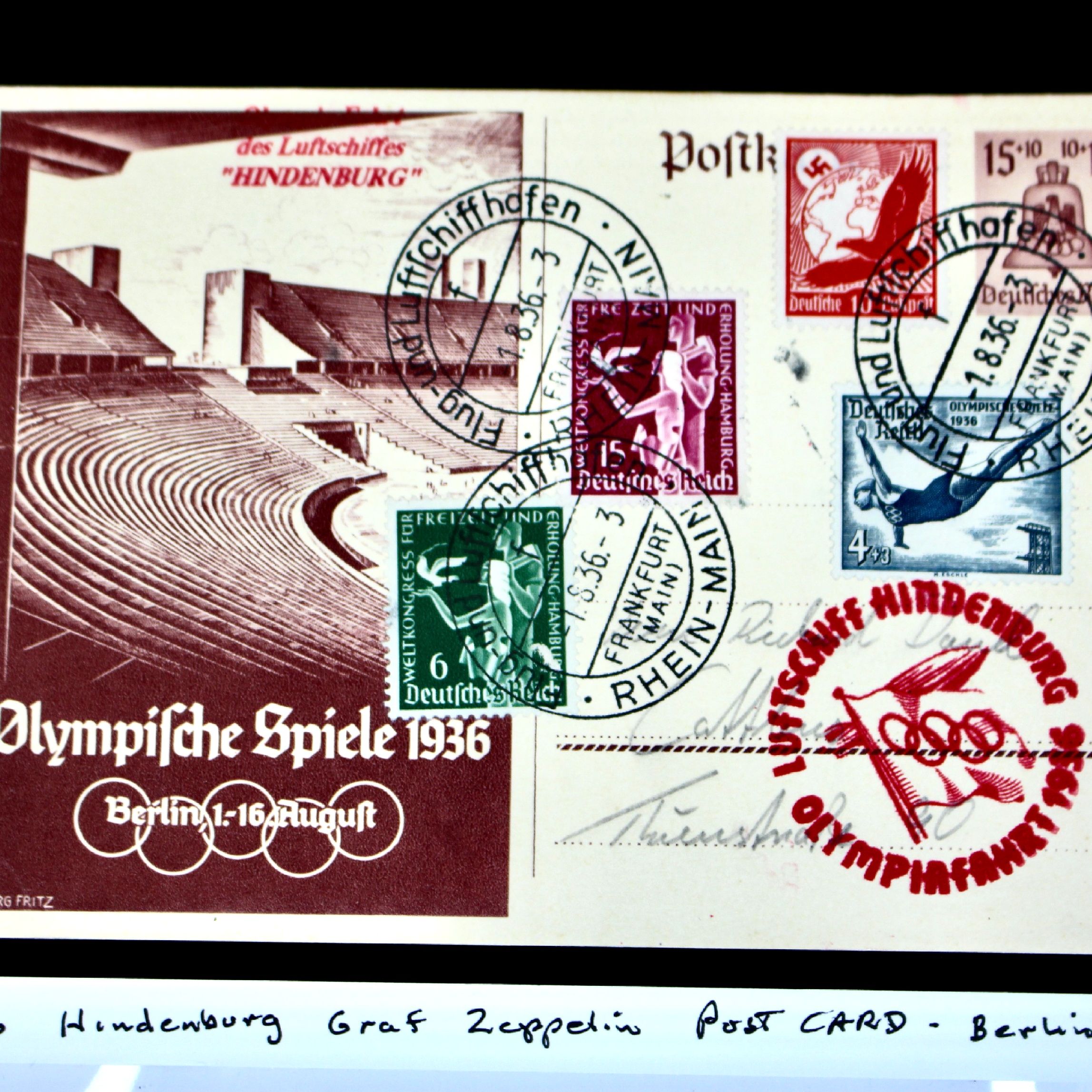 1936 Hindenburg Graf Zeppelin Berlin Olympics Postcard