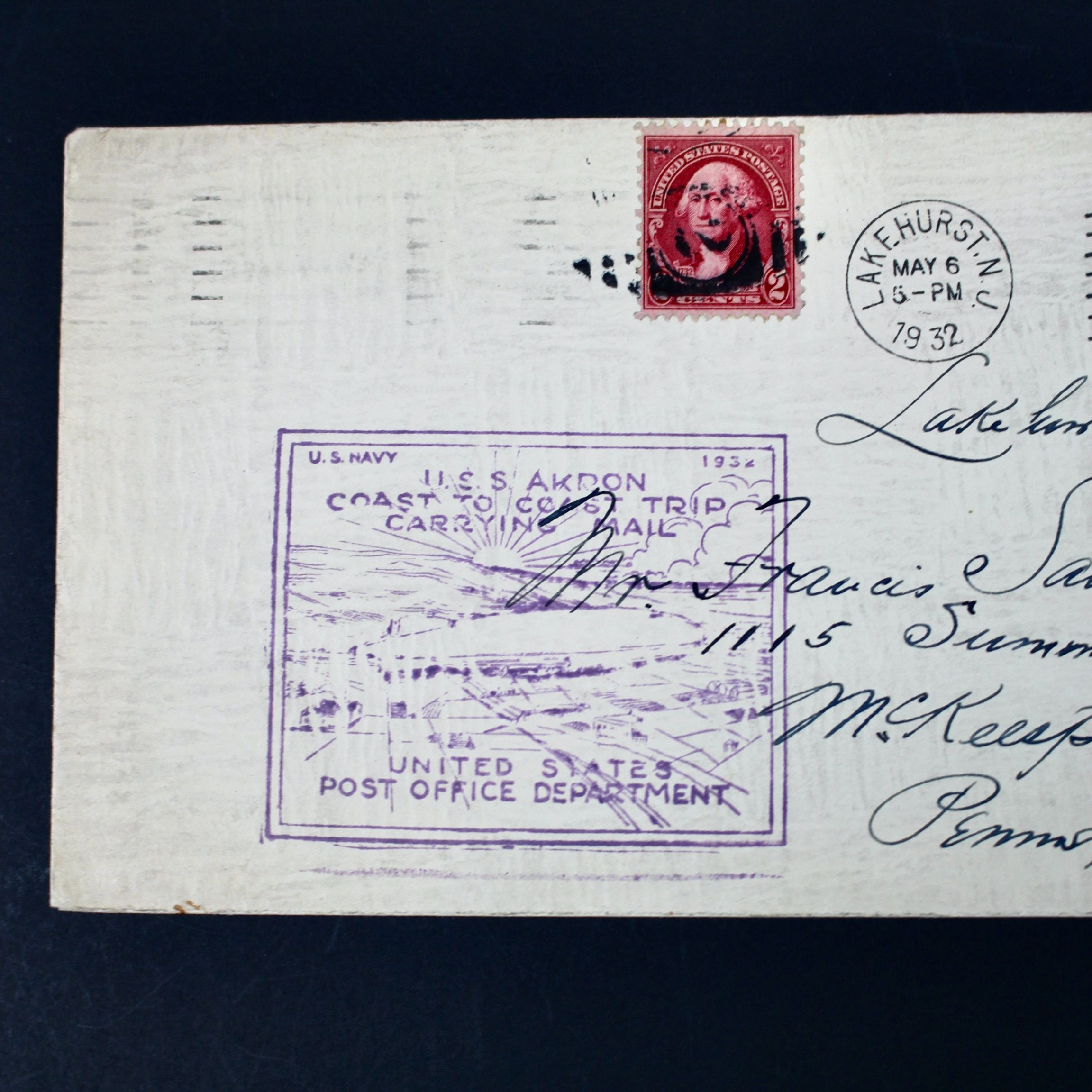1932 USS Akron Graf Zeppelin Coast-to-Coast Postal Cover