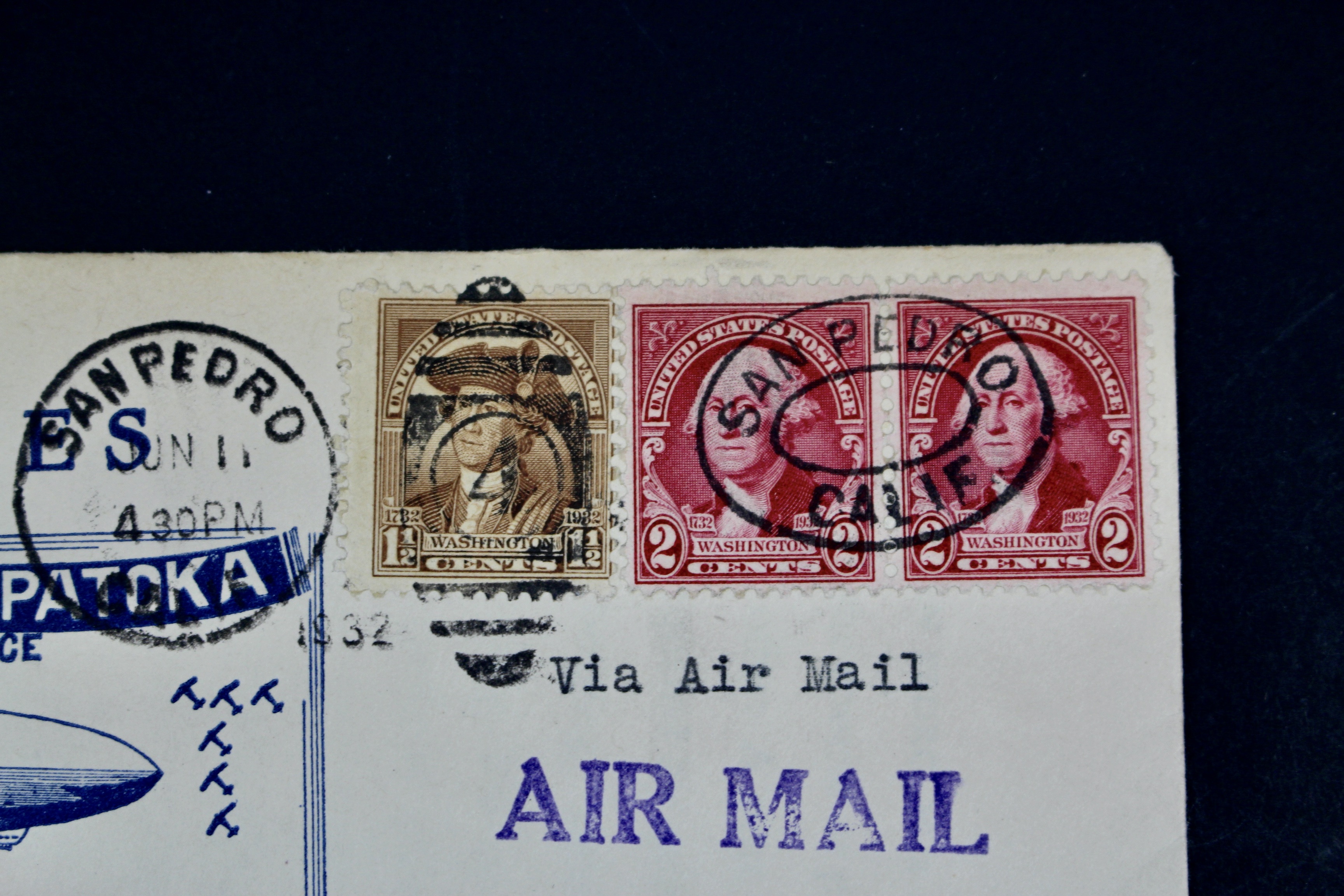 1932 USS Akron Graf Zeppelin Postal Cover, 1st Trip Atlantic to Pacific