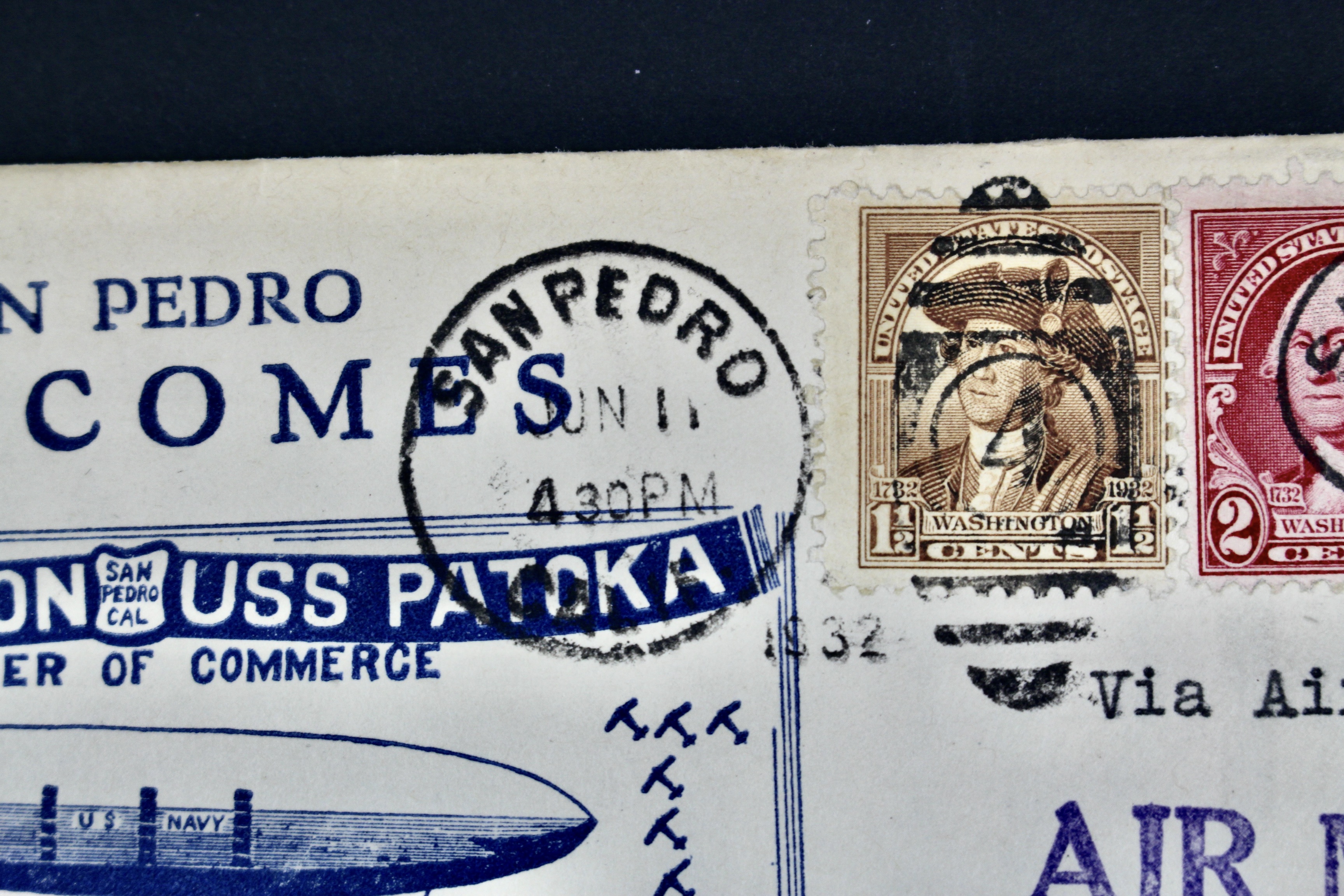 1932 USS Akron Graf Zeppelin Postal Cover, 1st Trip Atlantic to Pacific