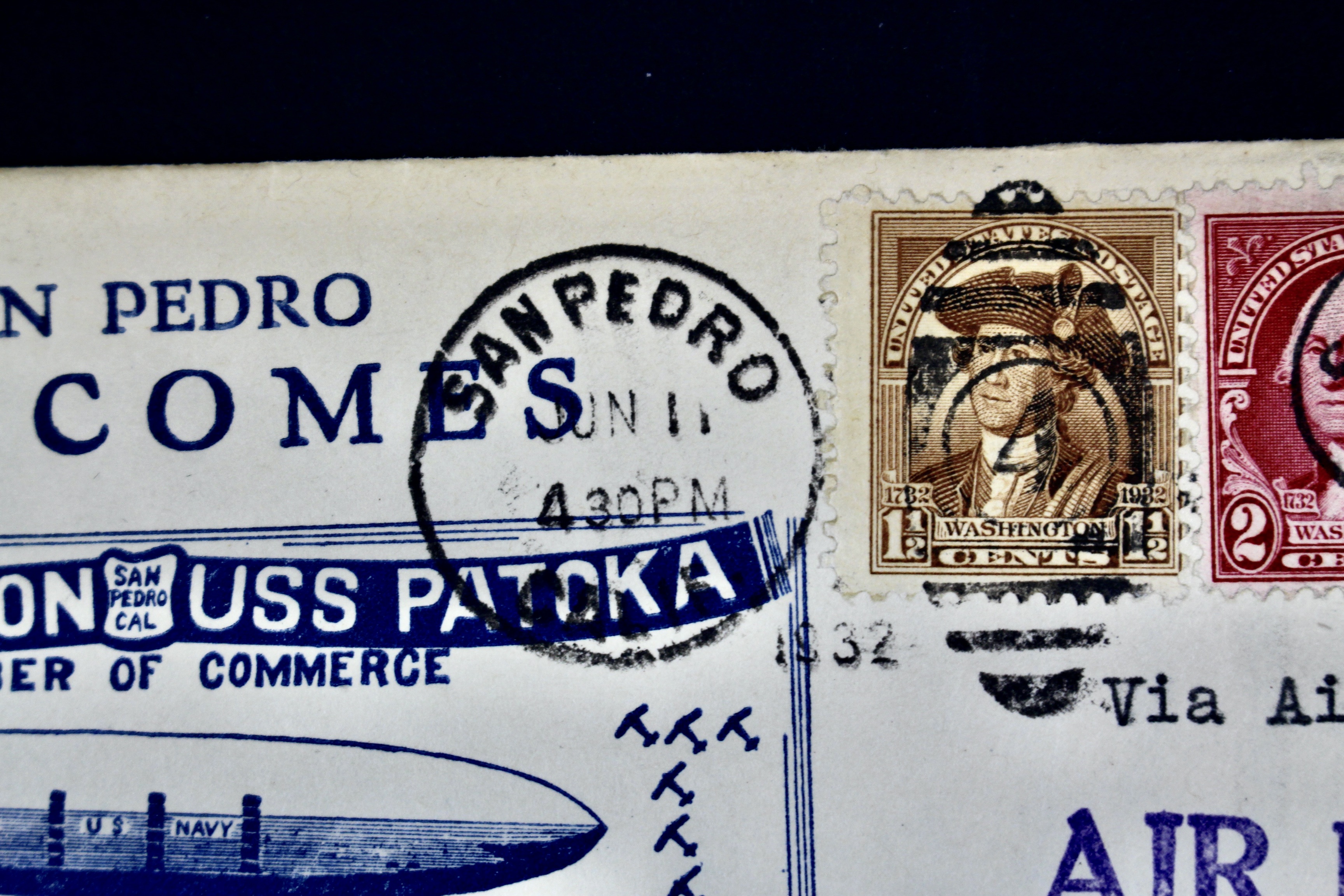 1932 USS Akron Graf Zeppelin Postal Cover, 1st Trip Atlantic to Pacific