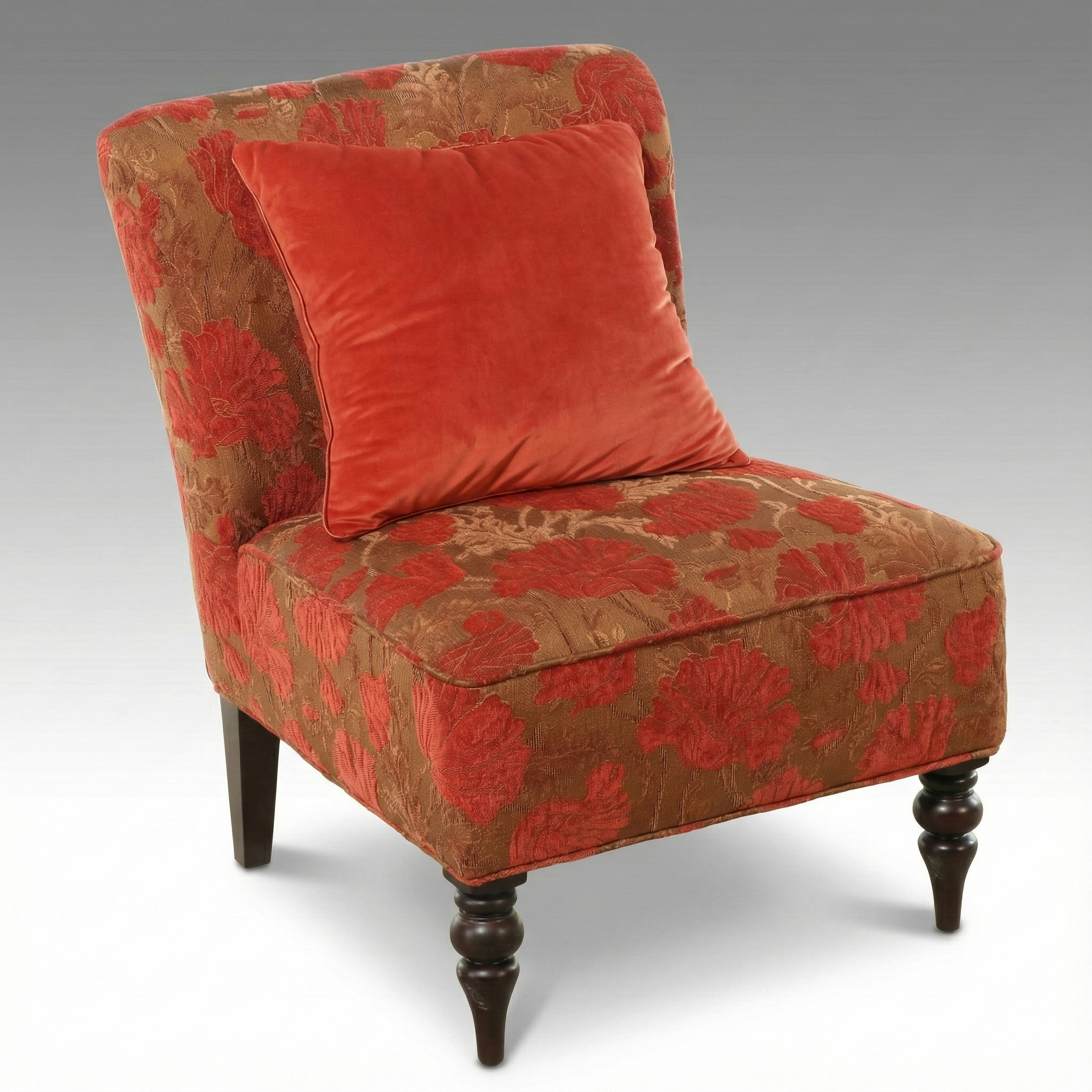 Pier 1 Contemporary Floral Chenille Upholstered Slipper Chair with Throw Pillow