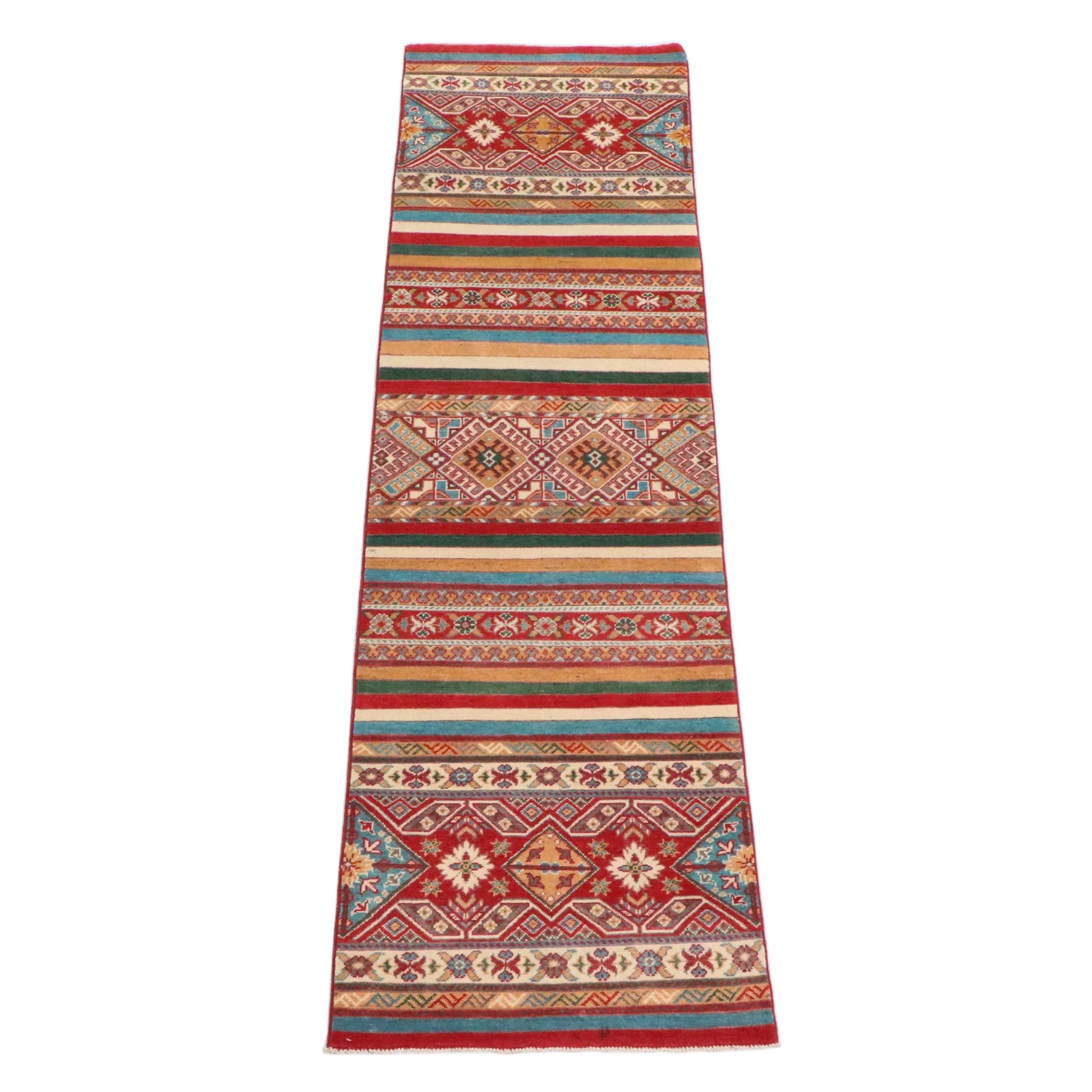 2'8 x 9'11 Hand-Knotted Pakistani Kazak Carpet Runner