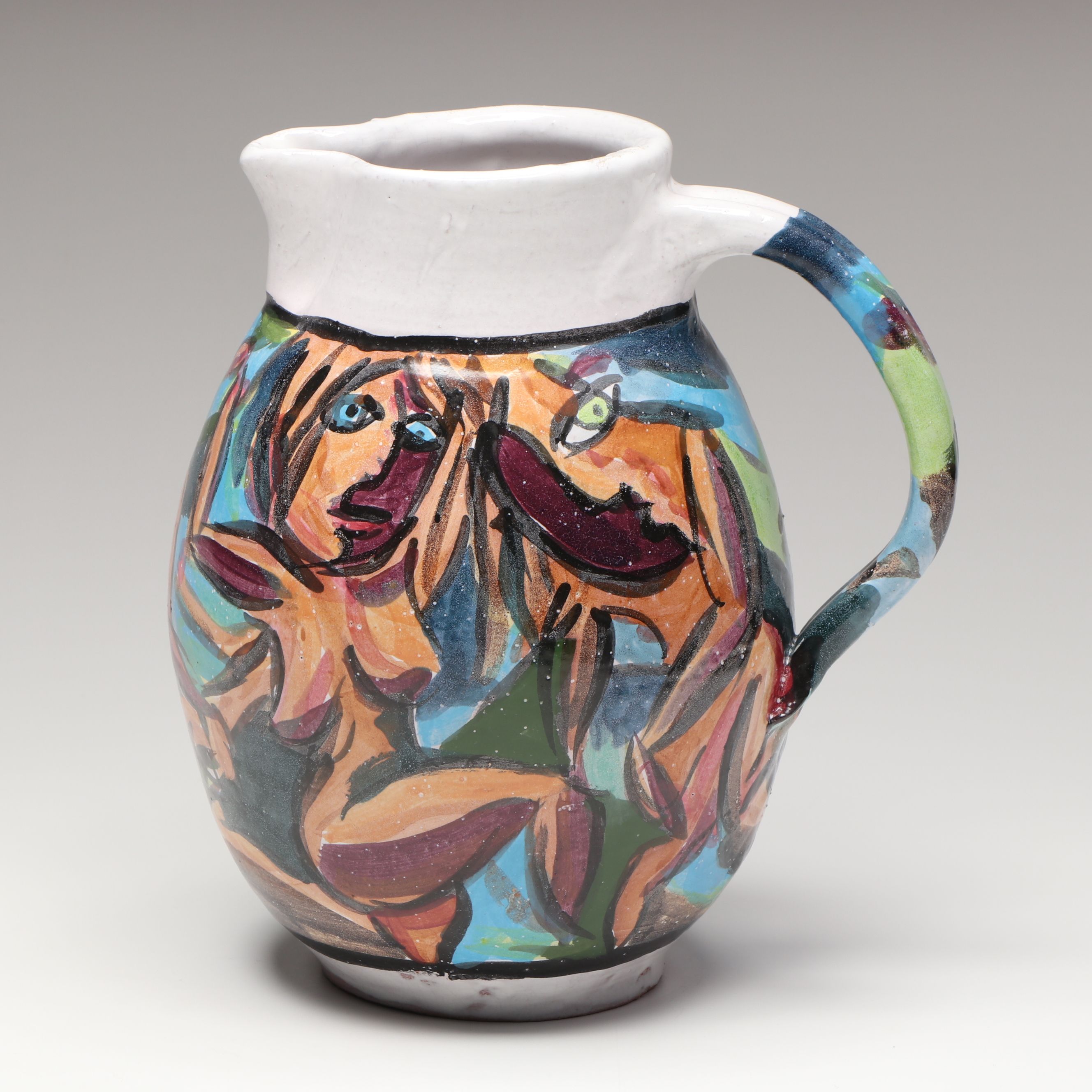 Cubist Style Ceramic Pitcher