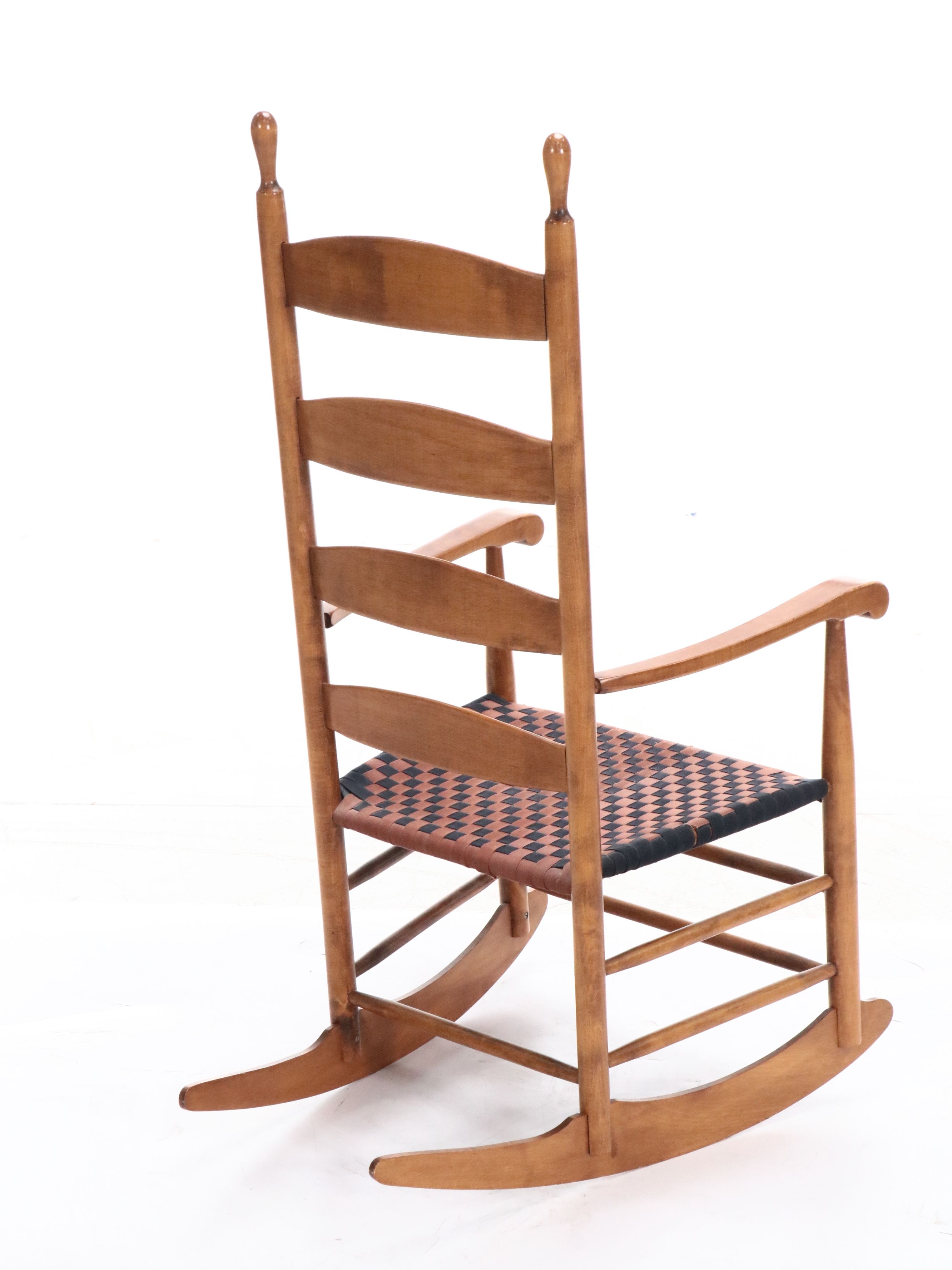 Shaker Style Ladder-Back Maple Rocking Chair with Woven Seat