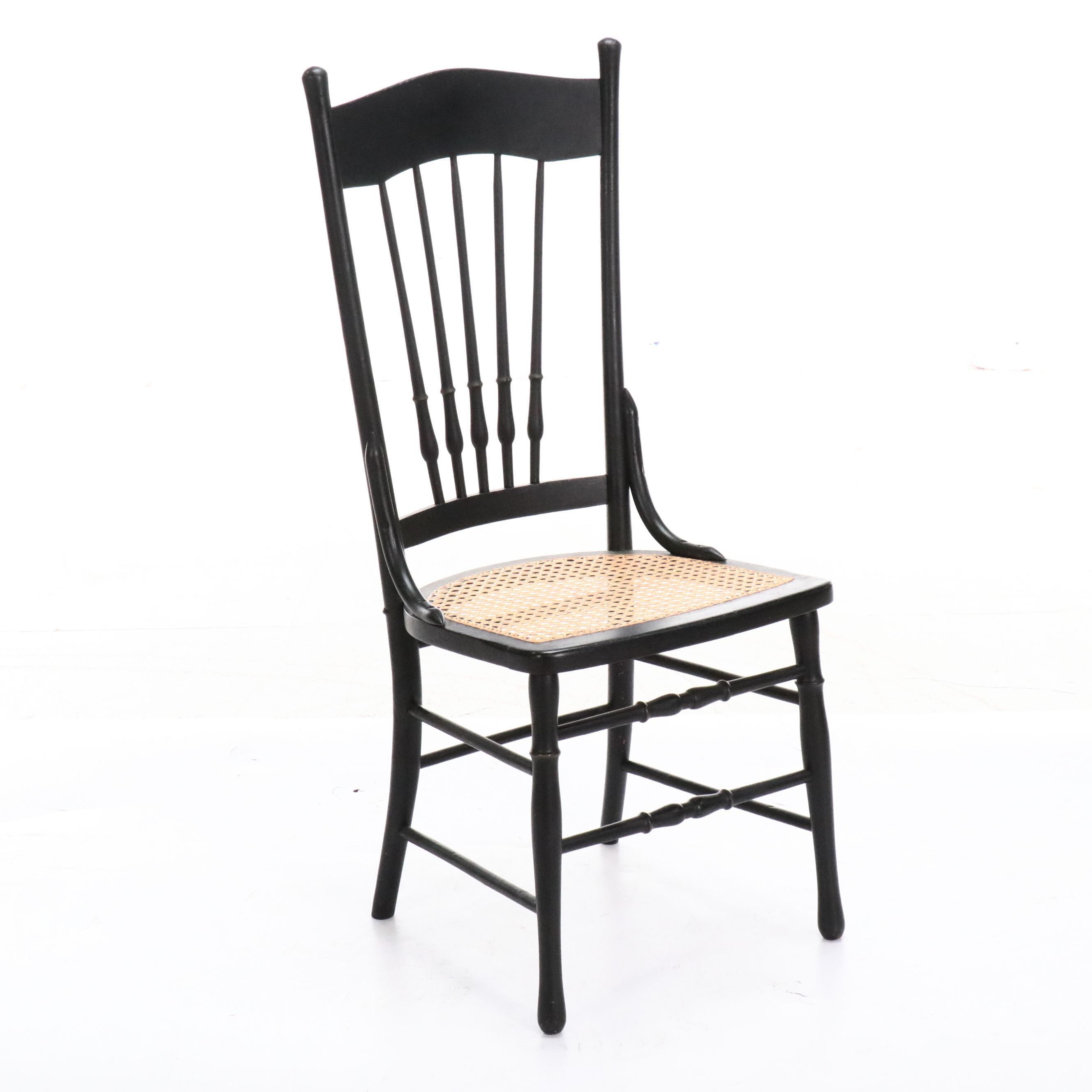 Painted Black Side Chair with Caned Seat