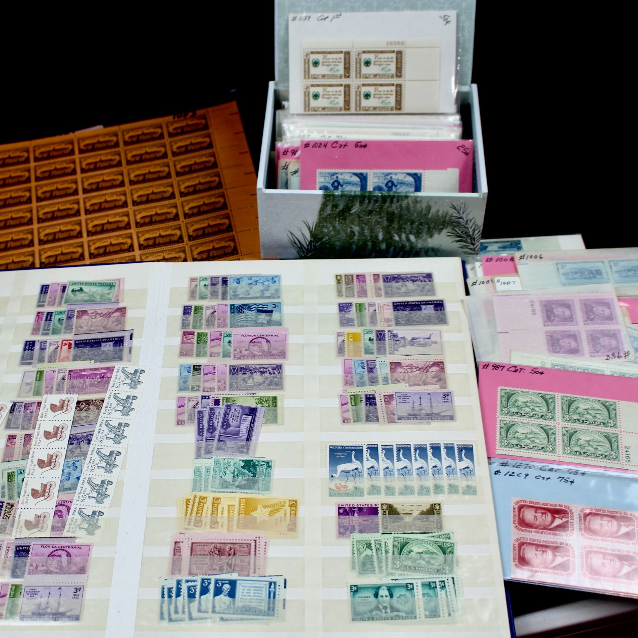 Group of Mint U.S. Plate Blocks, Singles and Stamp Sheets, 1930s and Up