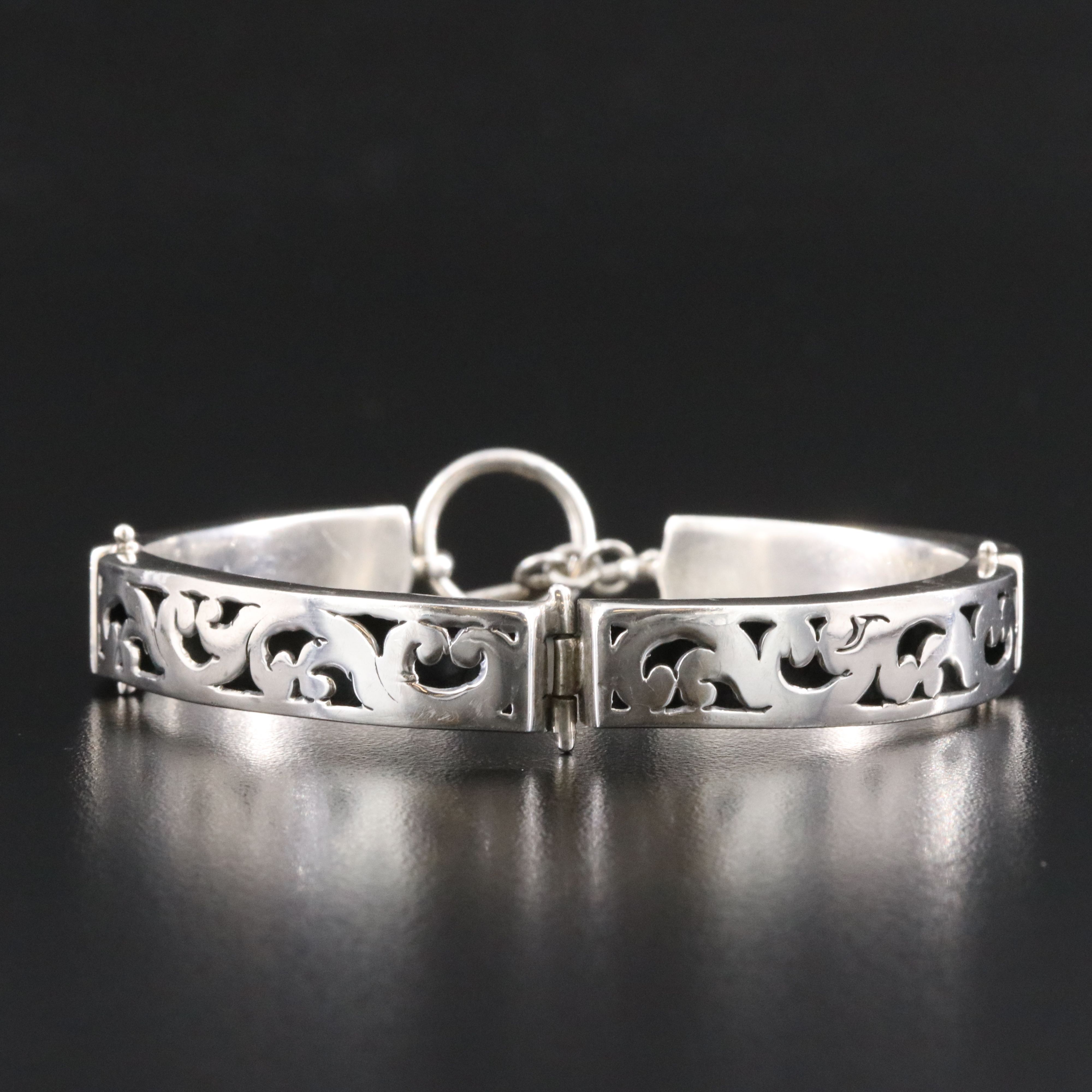 Sterling Scroll Motif Overlay Panel Bracelet