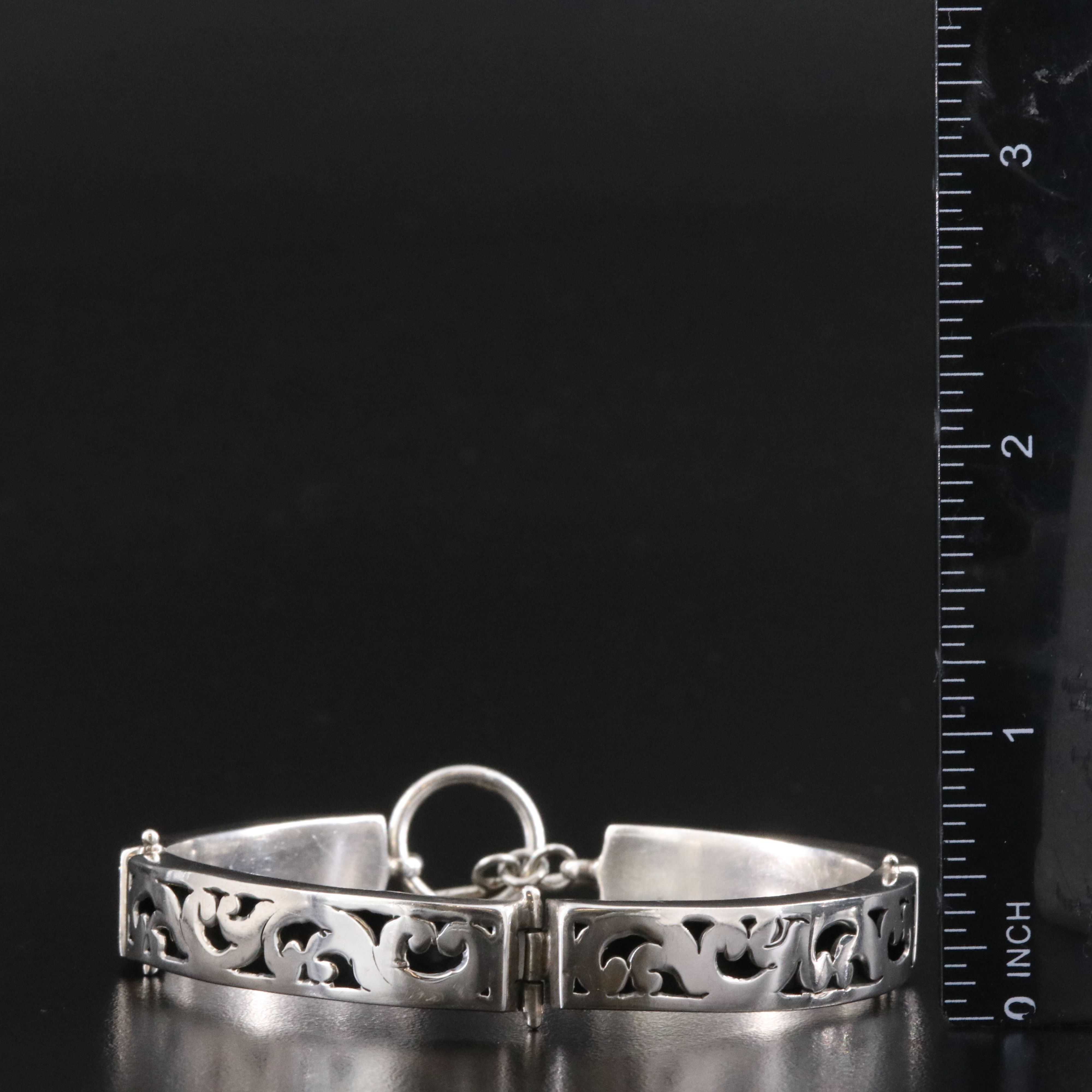 Sterling Scroll Motif Overlay Panel Bracelet