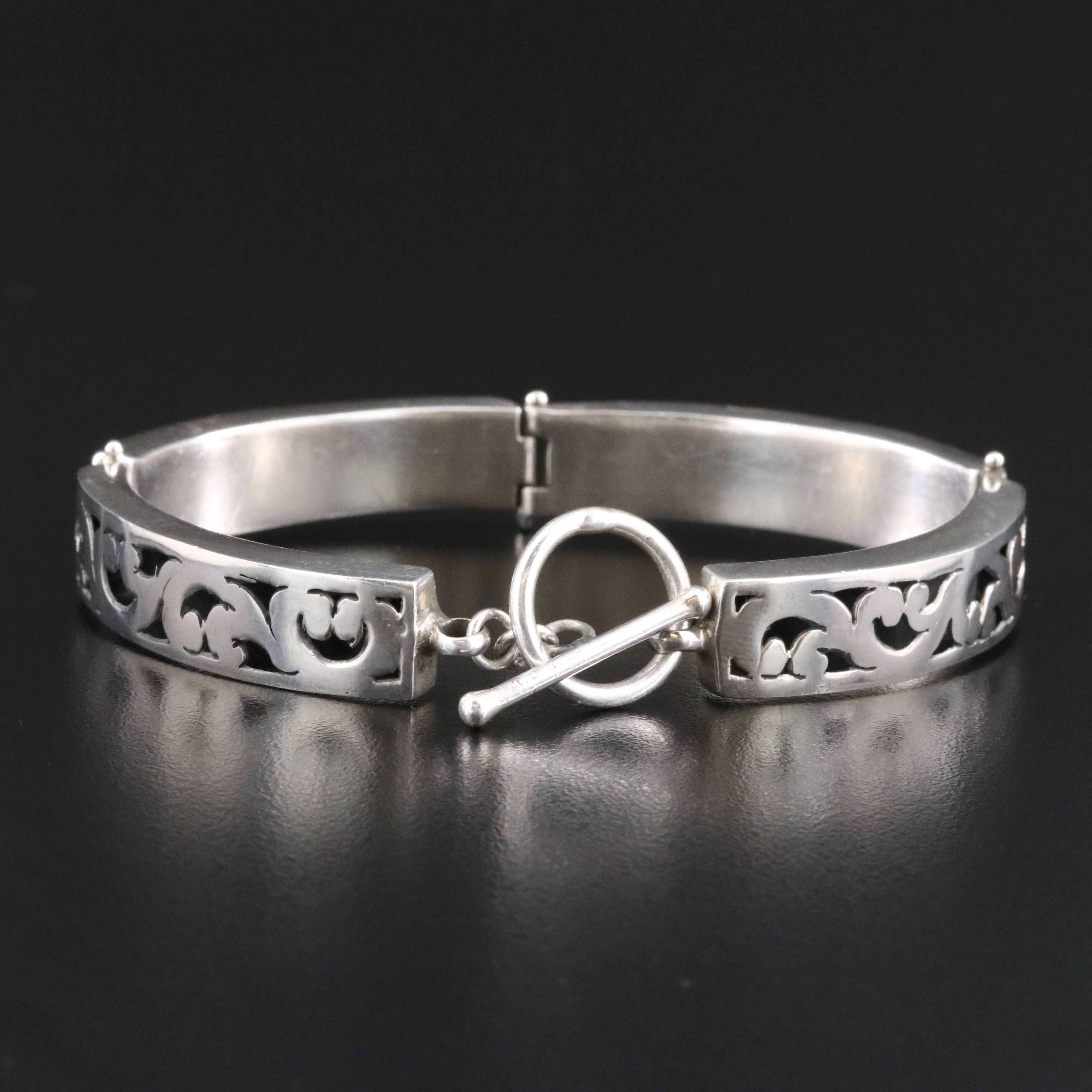 Sterling Scroll Motif Overlay Panel Bracelet