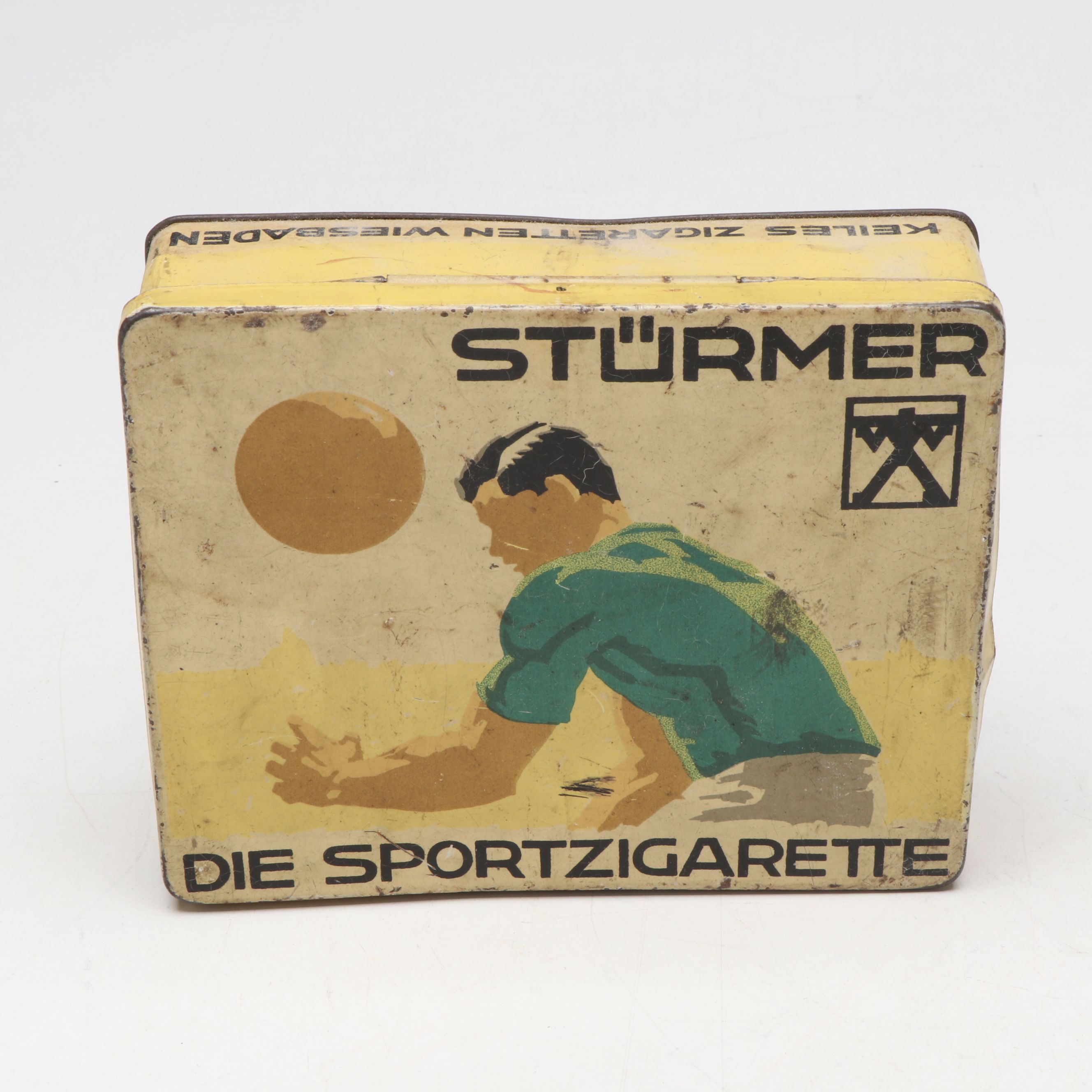 Stürmer Sportzigarette and Other German Tin and Measuring Cup, Early 20th C.