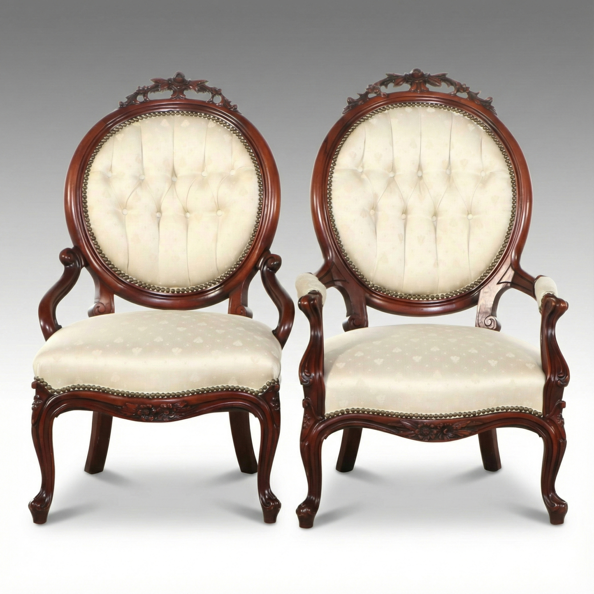 American Rococo Revival Style Mahogany Lady and Gentleman's Chairs